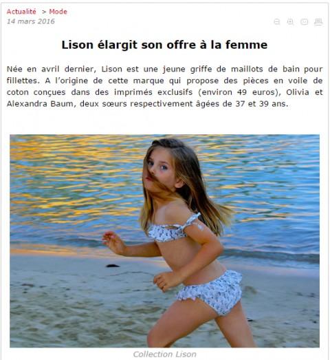 Parution presse dans Fashion Mag - Lison Paris