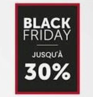 Black Friday sale sign in French with up to 30% discount on a black background