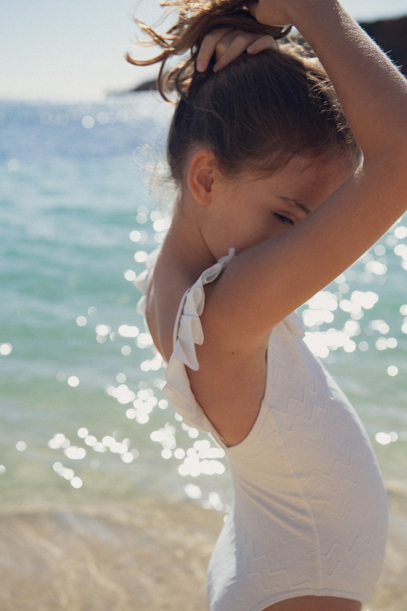 One-piece swimsuit, white/gold