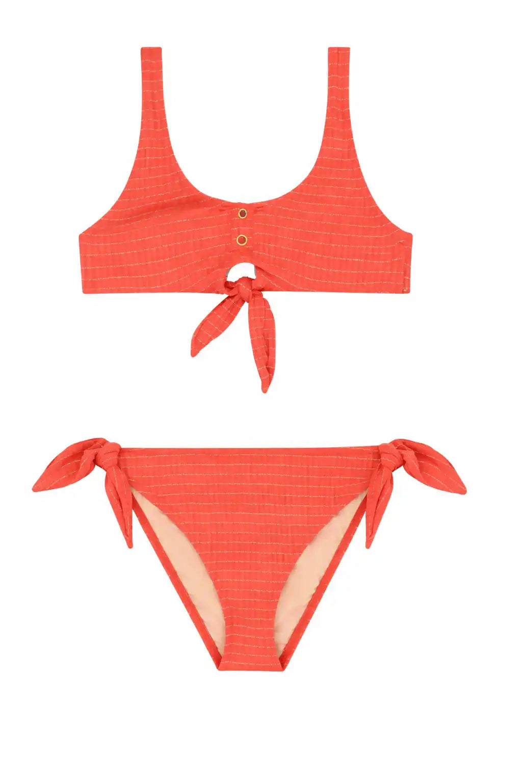 Girls' two-piece swimsuit with snaps, coral/gold | CALYPSO 2P