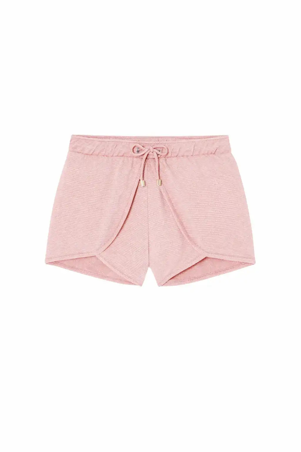 Light pink girls' beach shorts with textured fabric and drawstring, Lison Paris beachwear