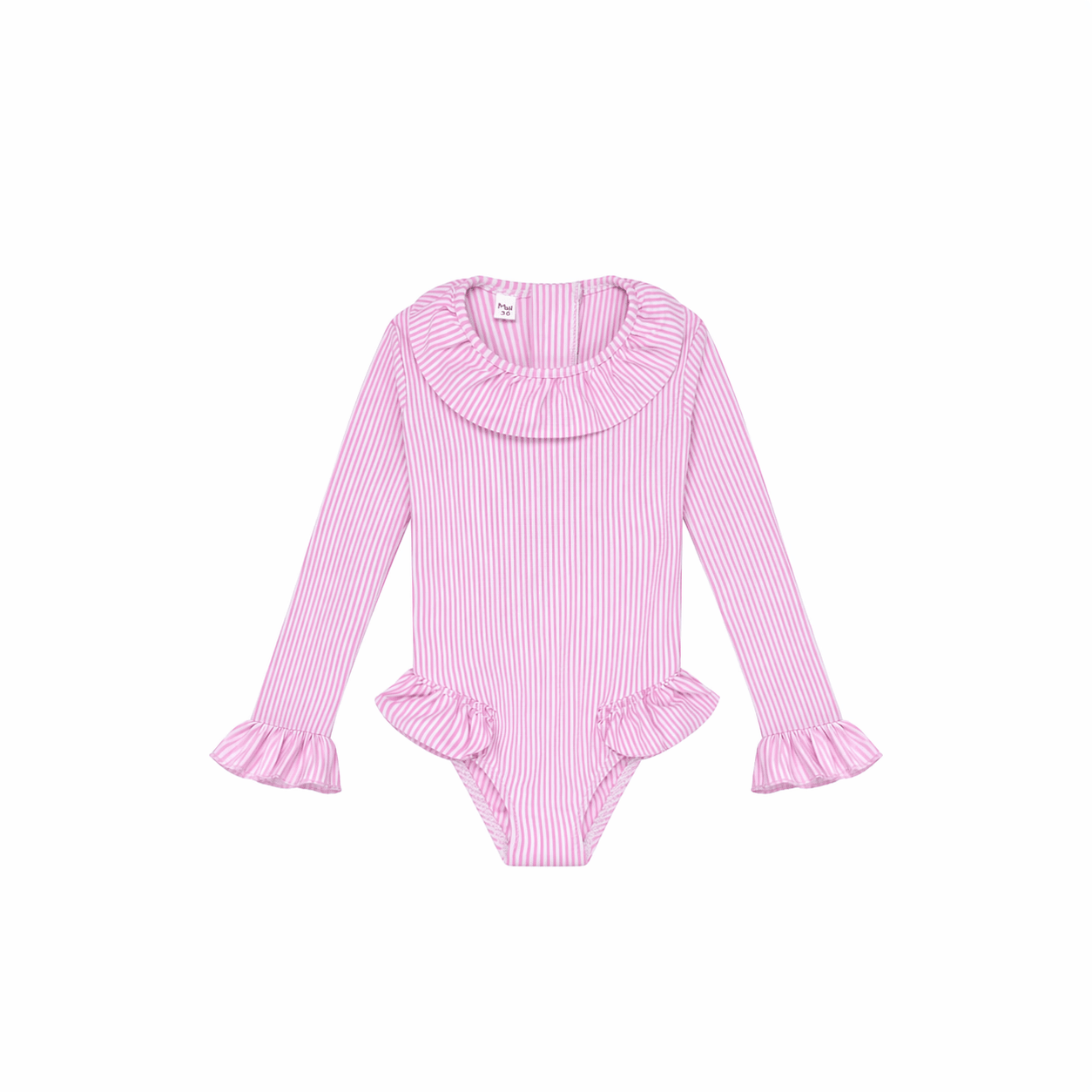 Girls' onepiece swimsuit with lilac striped ruffles | GUIMAUVE BABY