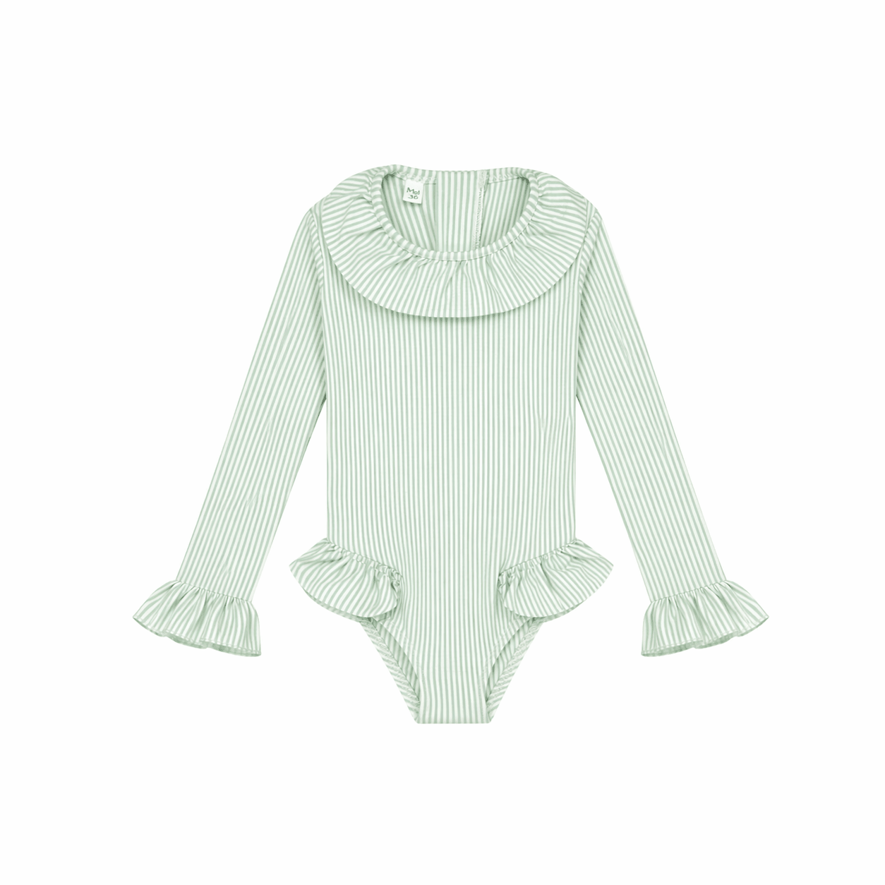 Girls' long sleeve green seersucker swimsuit | GUIMAUVE BABY