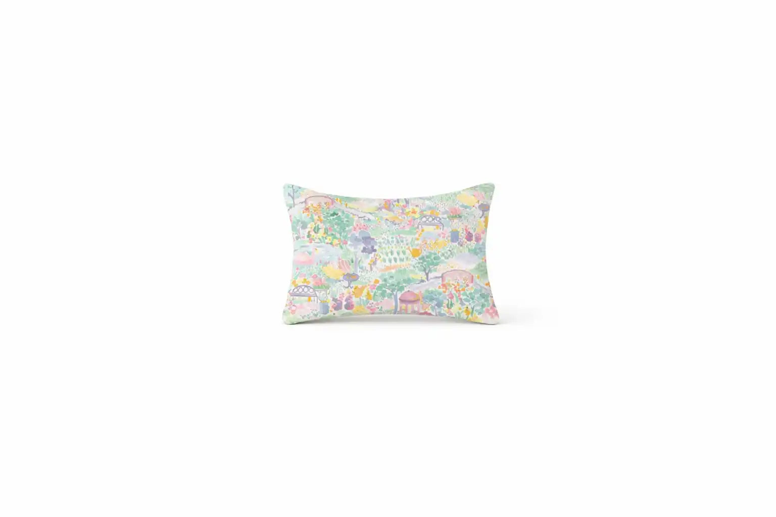 Decorative rectangular pillow with colorful beach and garden print, Lison Paris home decor