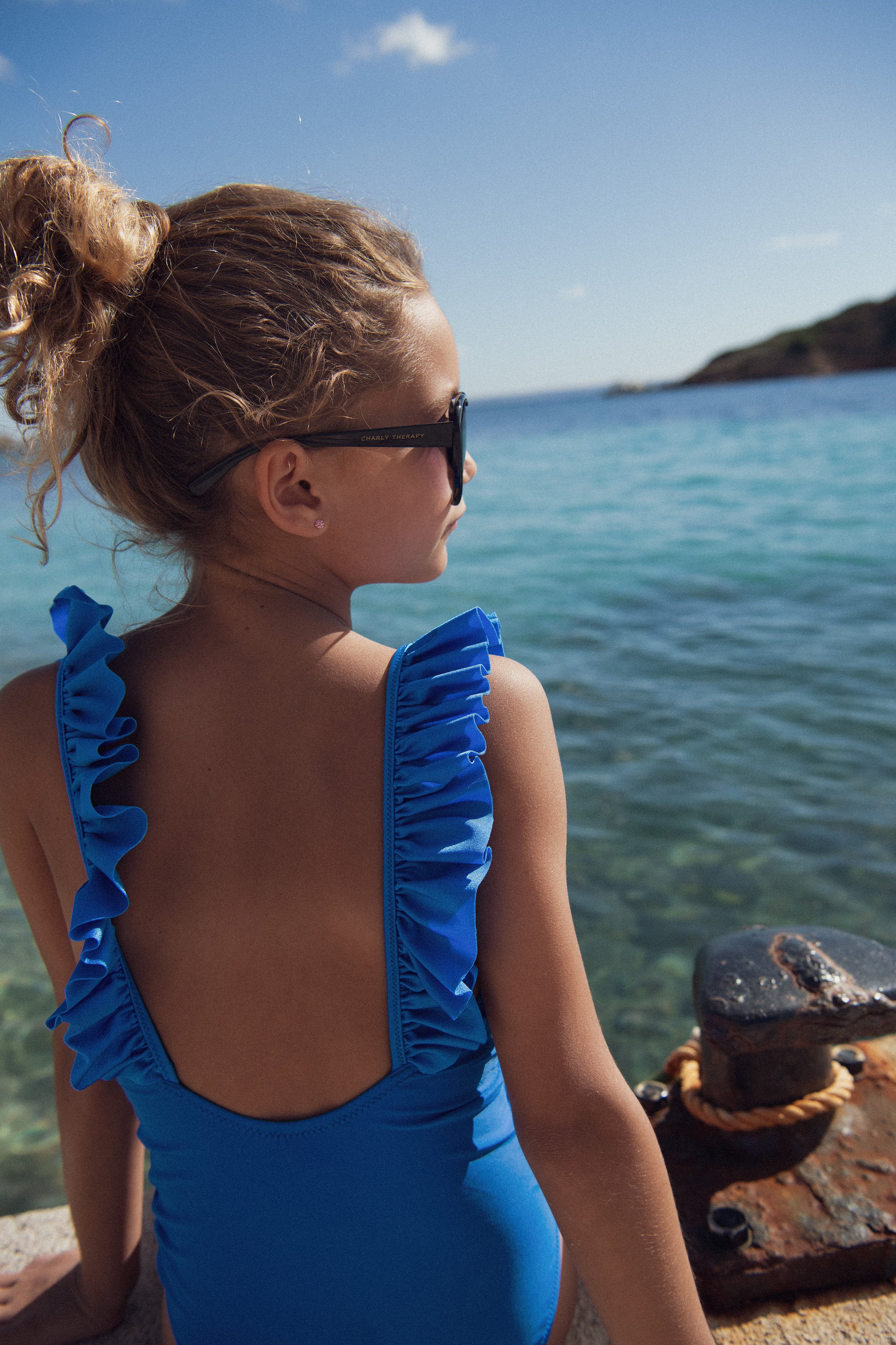 Girls' UV-protective one-piece swimsuit with ruffles, navy | BORA BORA 1P