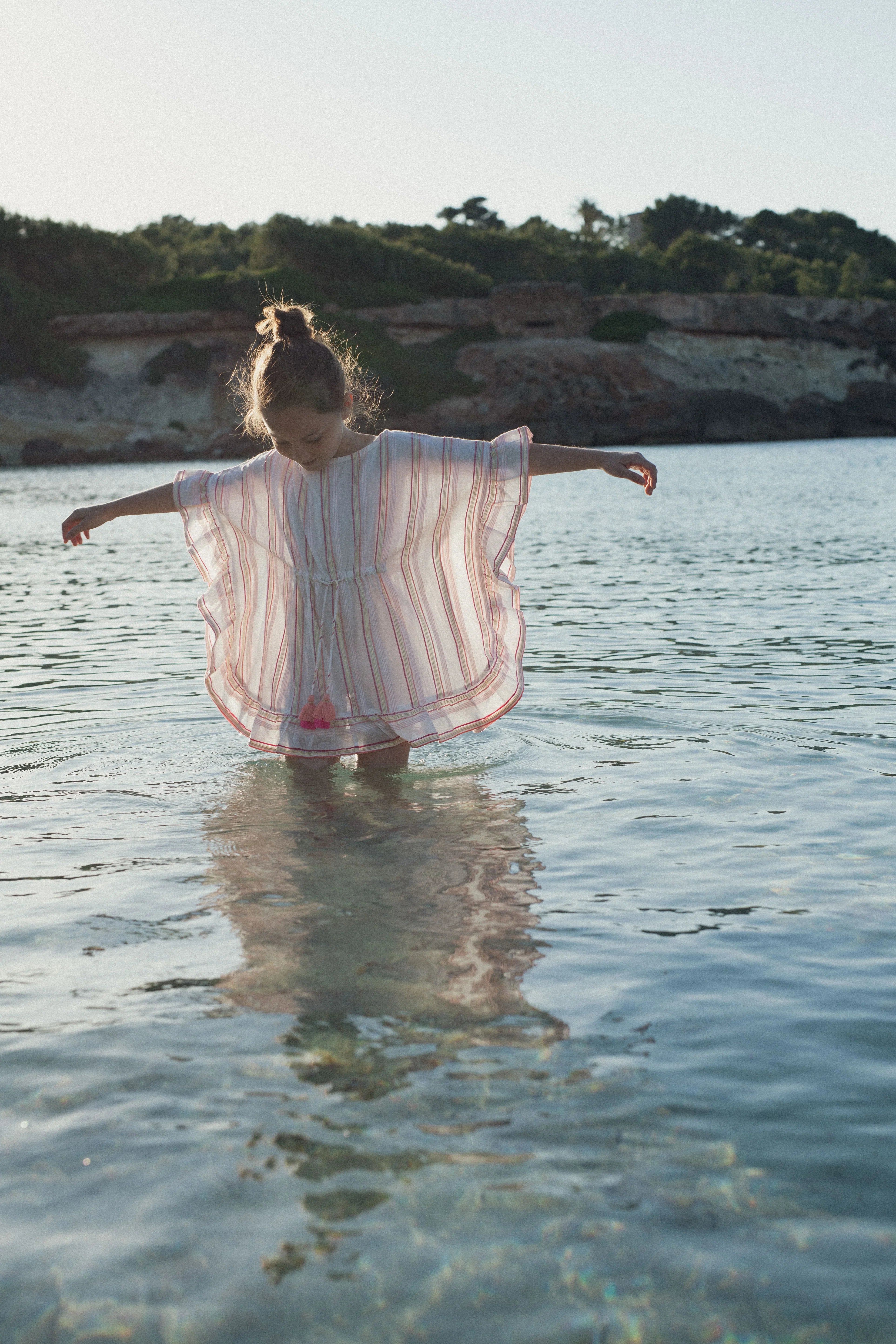 Girls' lurex striped cover-up, pink/gold | BAHIA