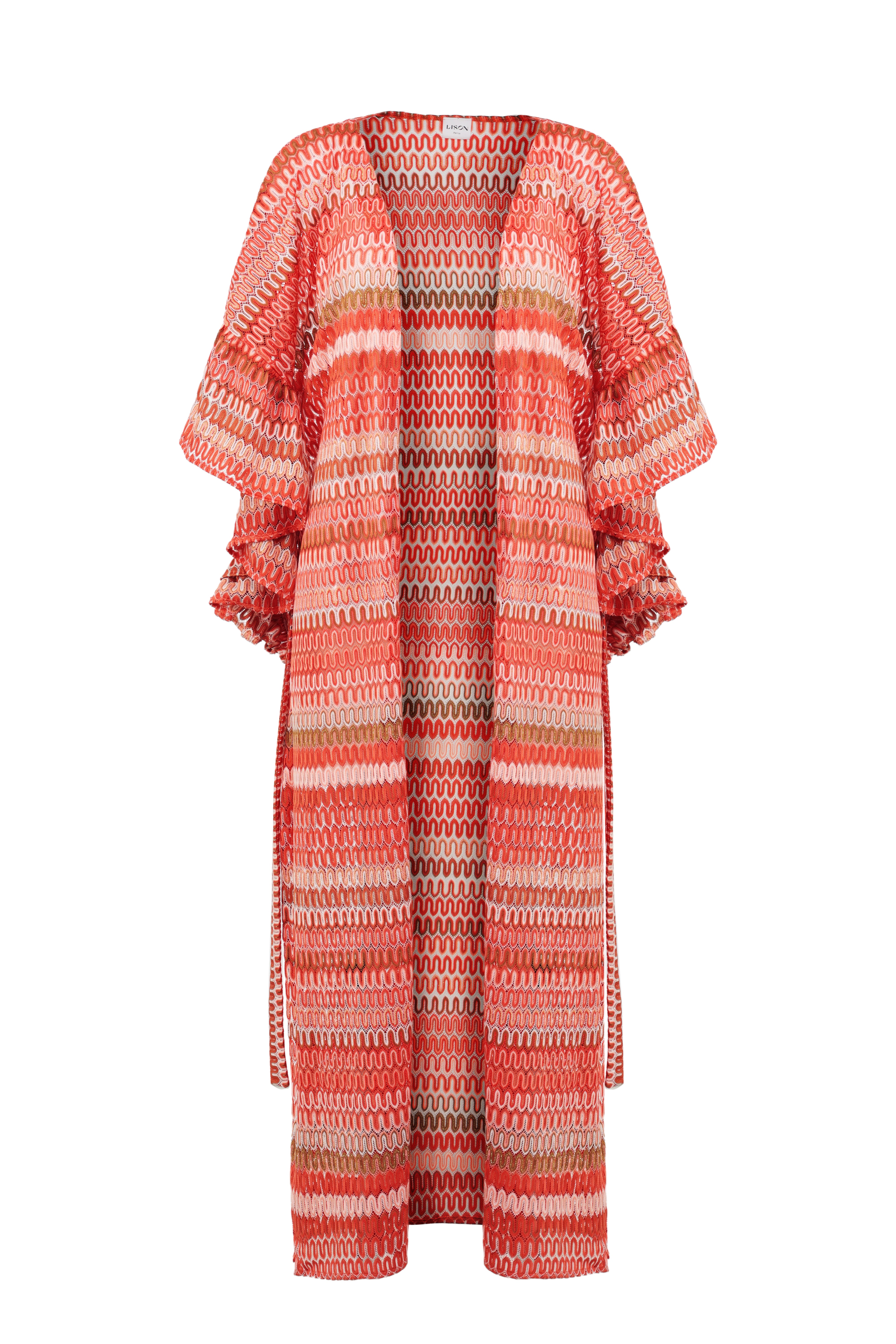 Caftan long femme, crochet corail | SUNSET CAFTAN