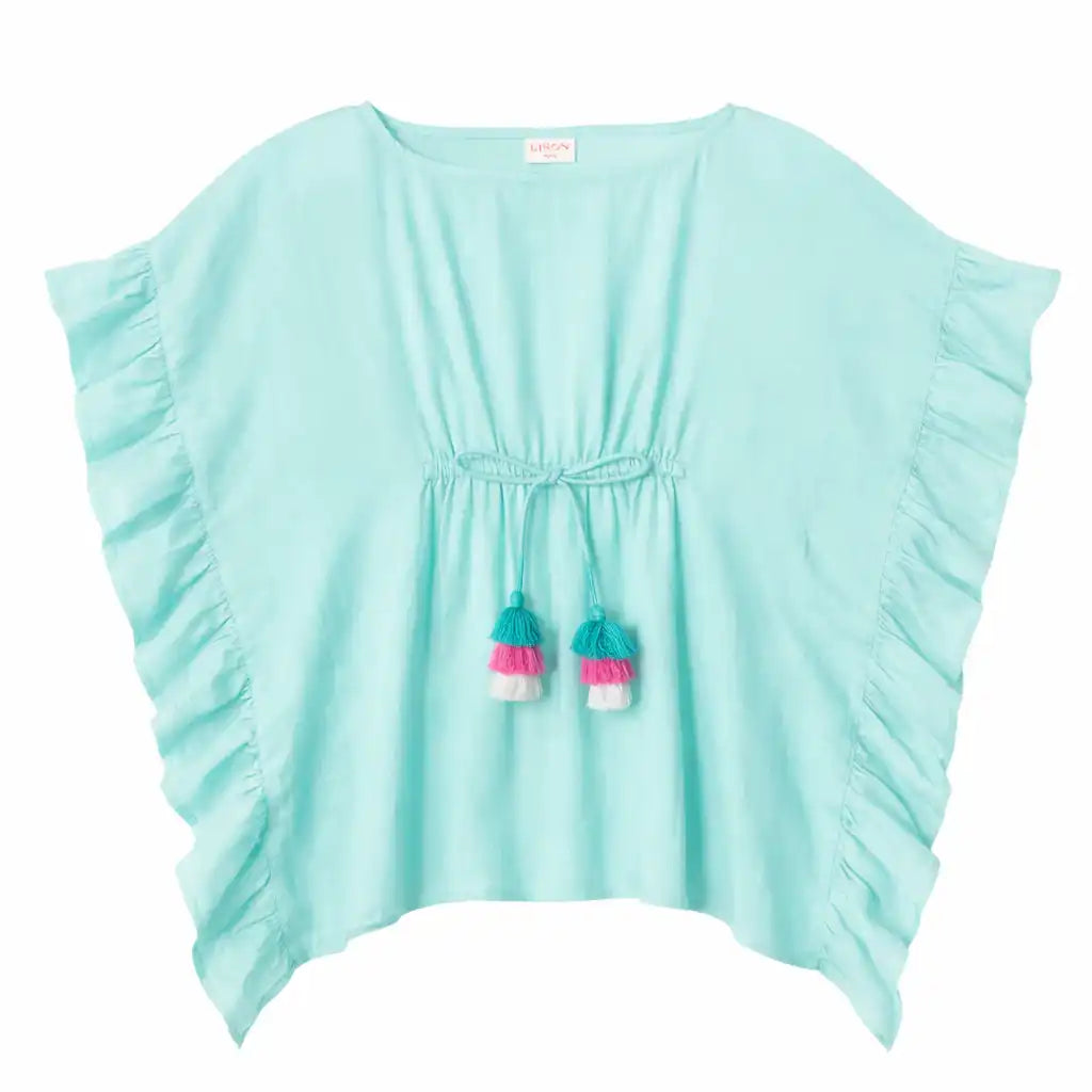 Girls' cover-up with tassels, aqua | LEA