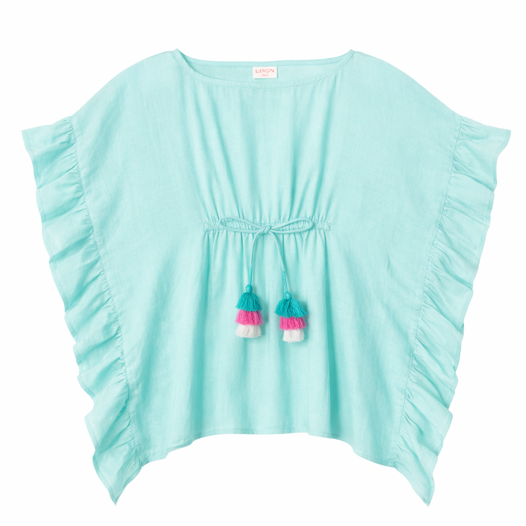 Girls' cover-up with tassels, aqua | LEA