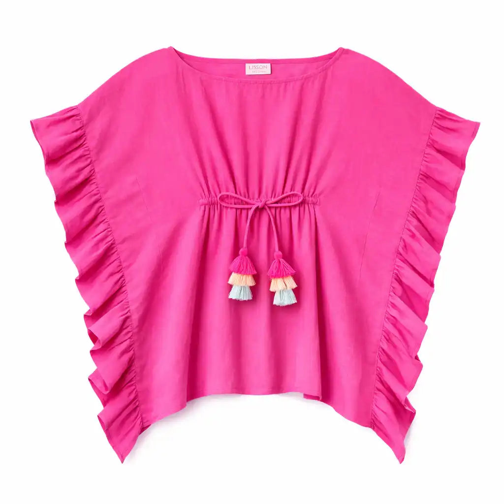 Girls' cover-up with tassels, Hot Pink | LEA