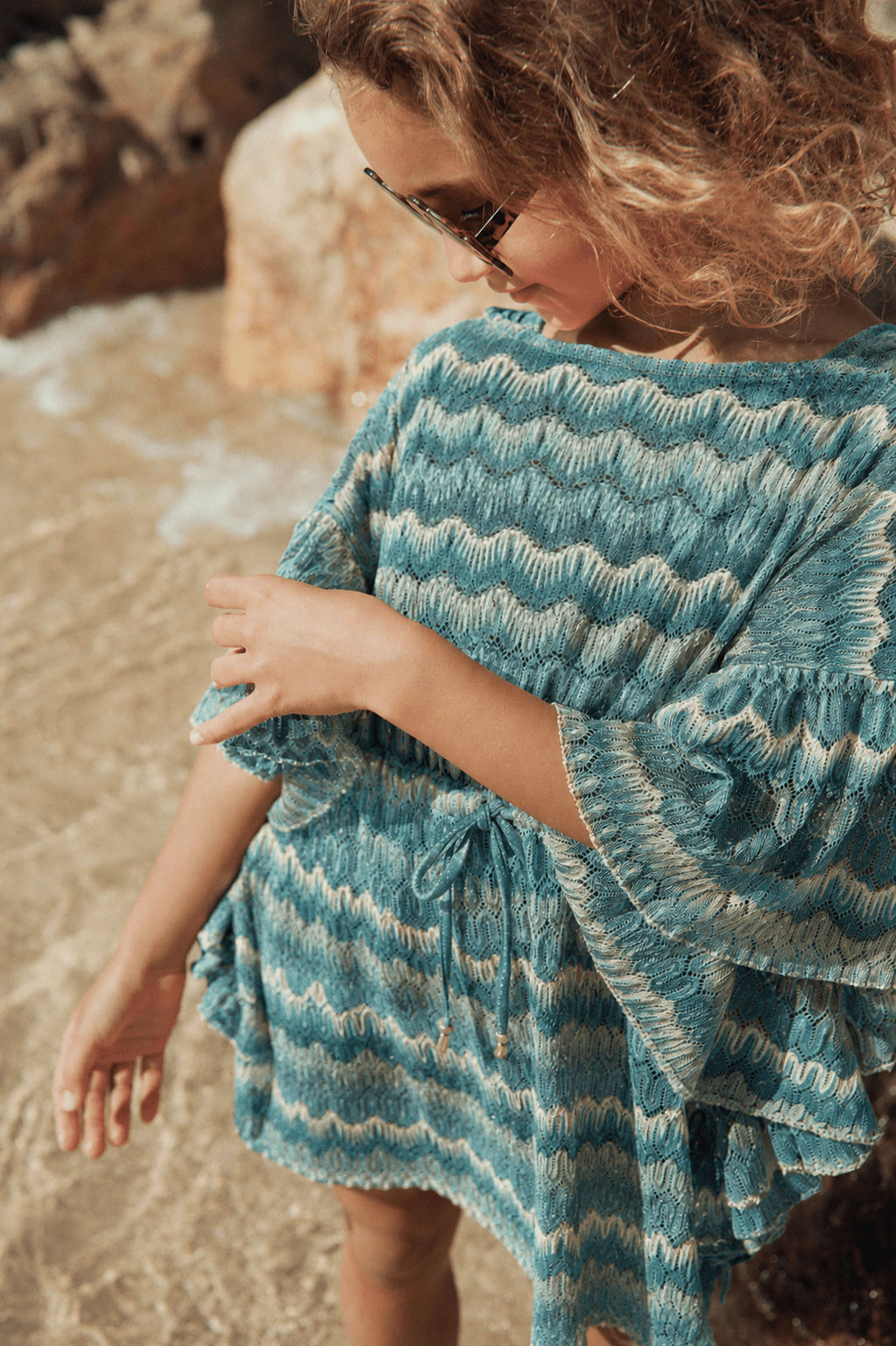 Girl's crochet caftan, emerald | POSITANO CAFTAN