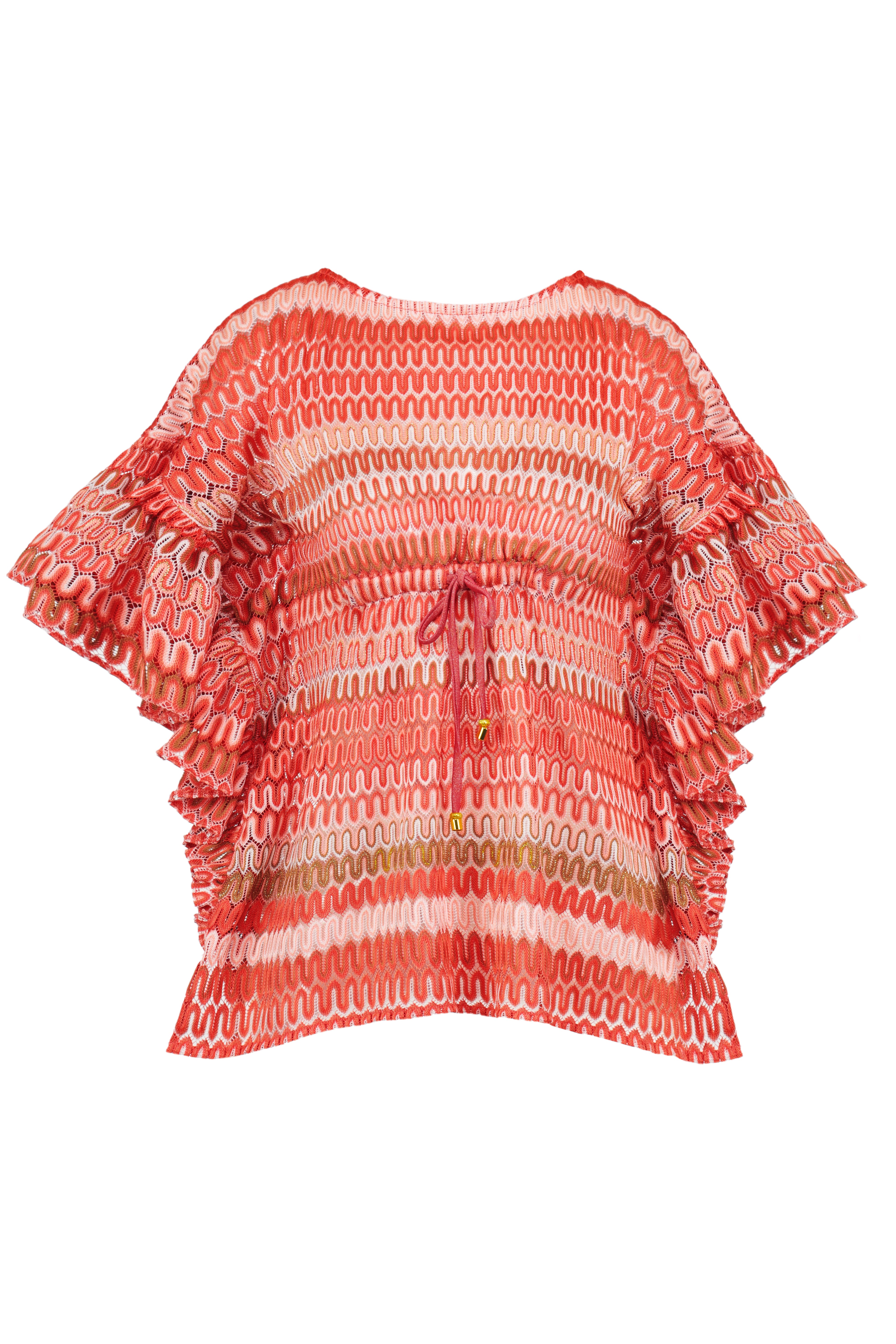 Caftan crochet fille, corail | SUNSET CAFTAN