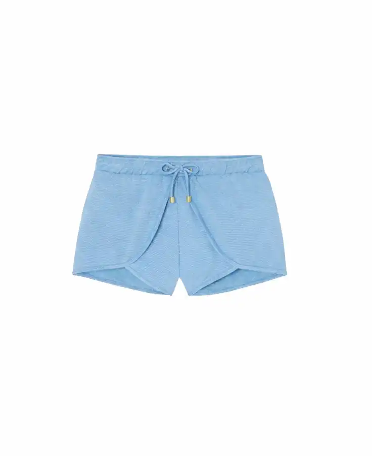 Sky blue terry beach shorts with drawstring, Lison Paris children’s beachwear