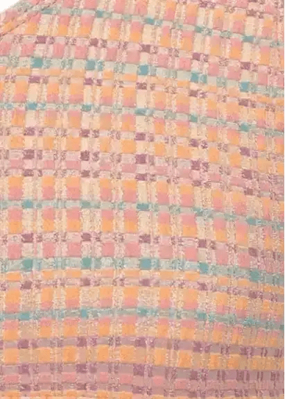 Coral gold women's bikini bottom with textured multicolor checkered pattern