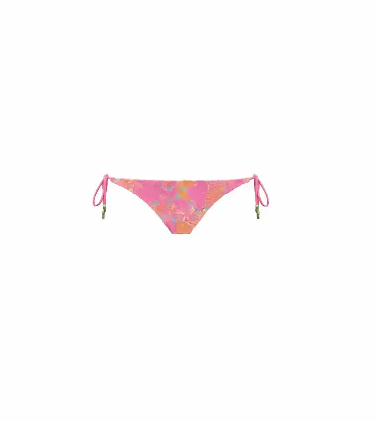 Pink floral bikini bottom with side ties, Lison Paris UV swimwear, girls' beachwear