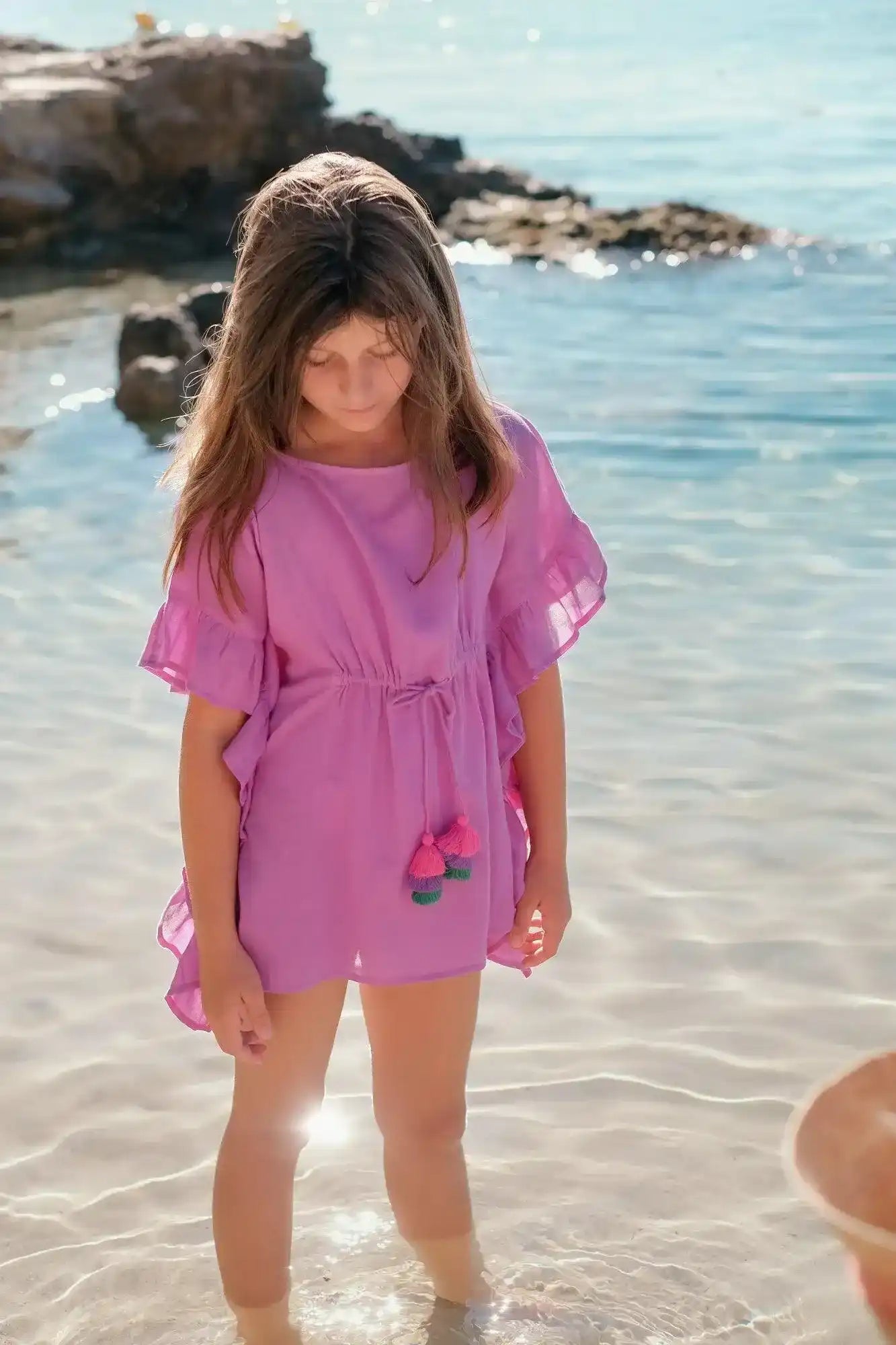 Girl's tasselled cover up, purple | LEA