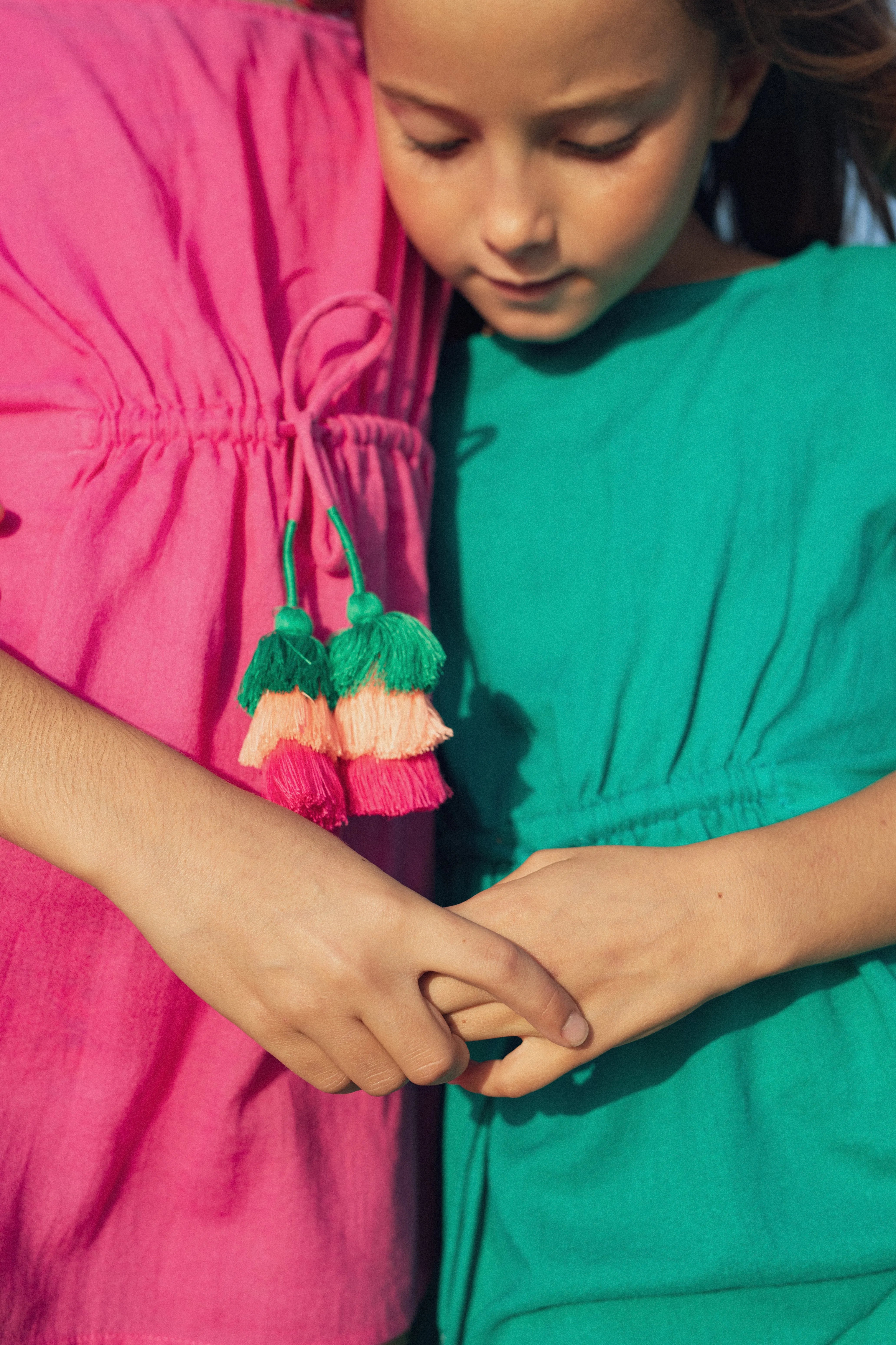 Caftan fille à pompons, fuschia | LEA - Lison Paris