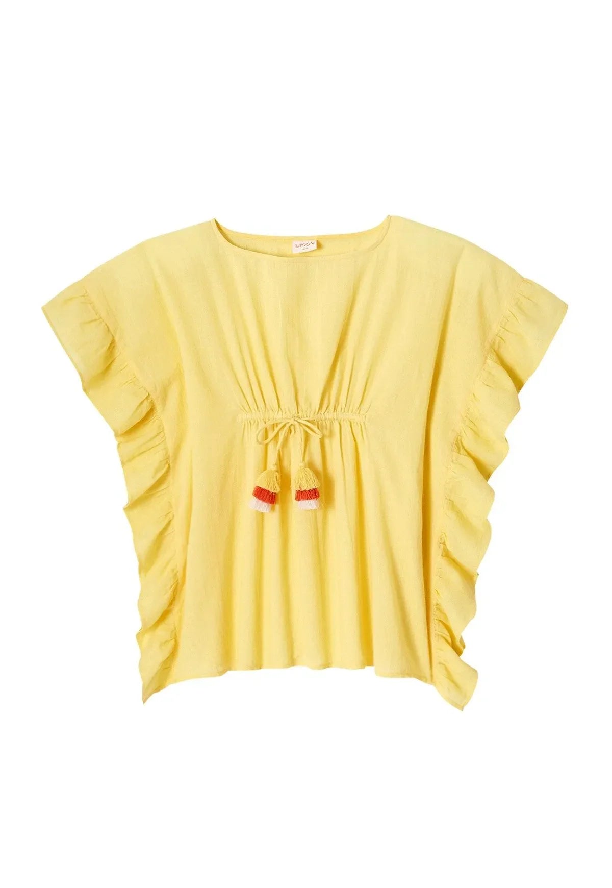 Caftan fille à pompons, jaune pâle | LEA - Lison Paris
