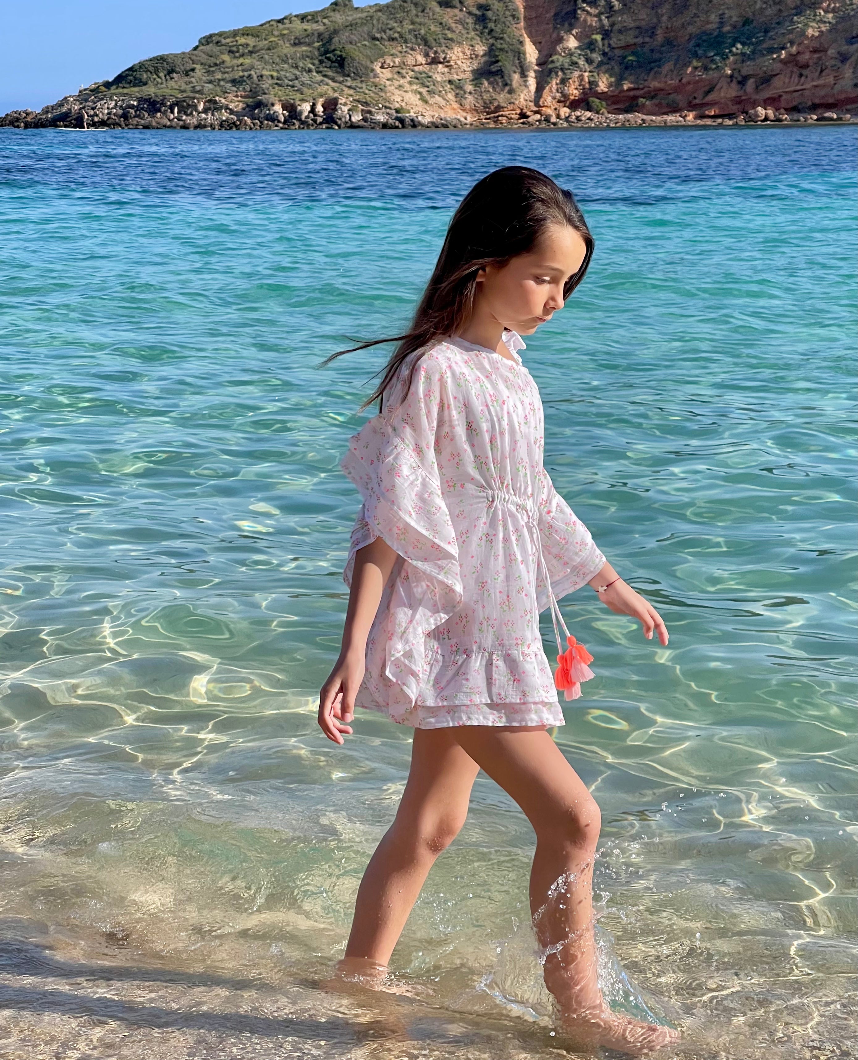 Caftan fille coton, imprimé fleuri | SUZANNA - Lison Paris