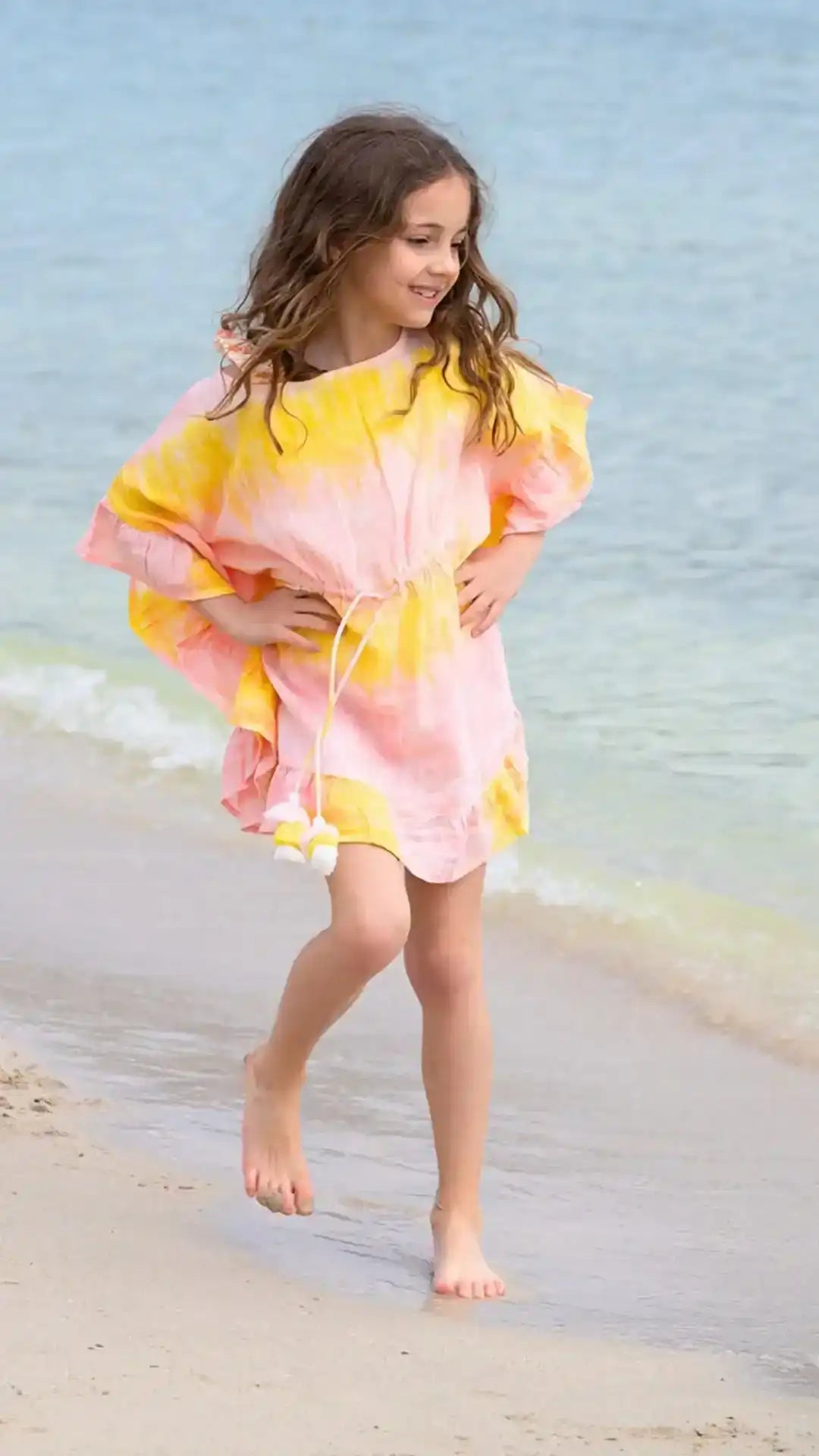 pink and yellow tie dye dress Girls' tie dye cover up, pink/yellow