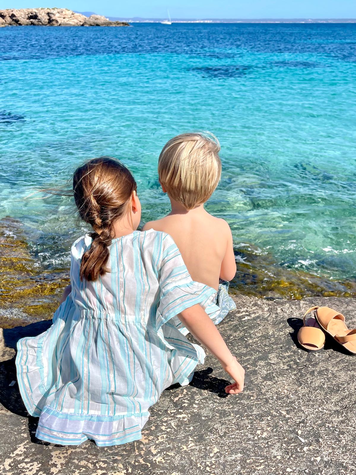 Caftan rayé lurex fille, aqua/or | BAHIA - Lison Paris