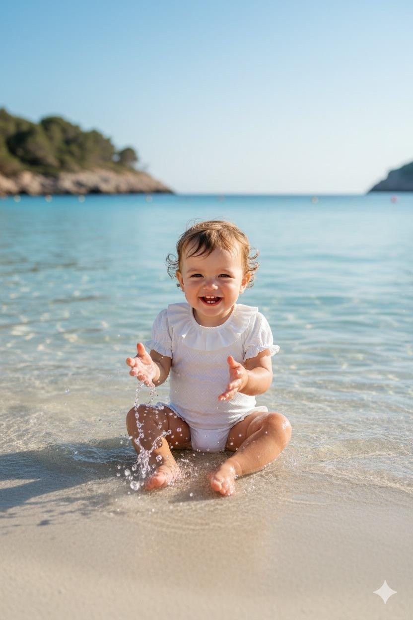 Maillot bébé fille, manches longues blanc/or | CHANTILLY BEBE