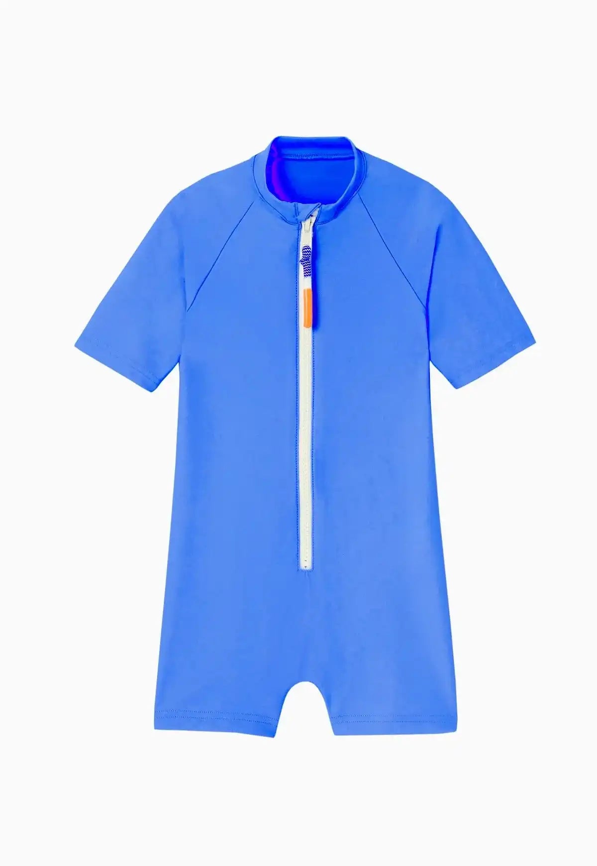 Blue boys' short-sleeve anti-UV swimsuit with front zip by Lison Paris