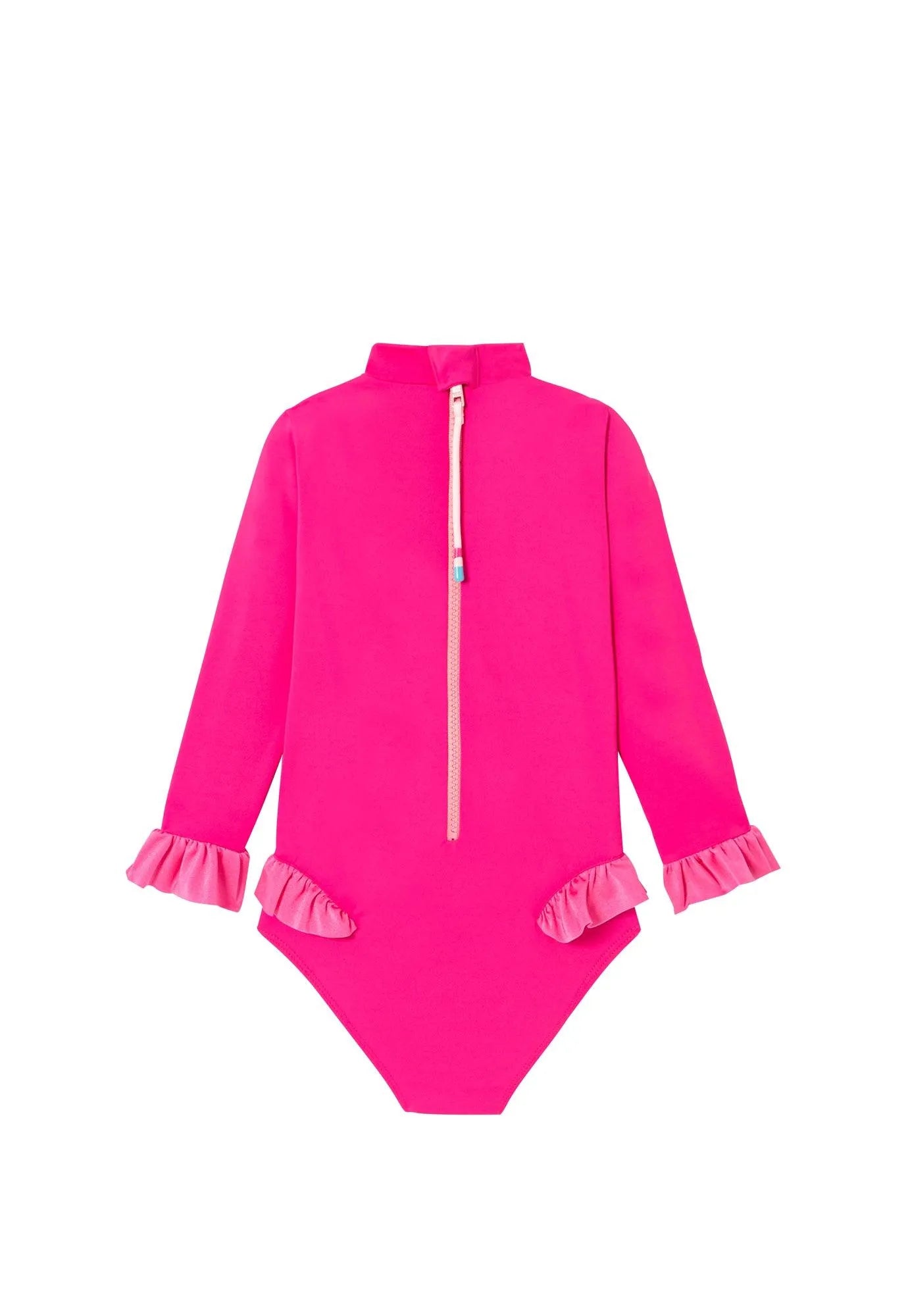 Maillot bébé fille Anti-UV, manches longues rose bonbon| BORA BORA BEBE - Lison Paris