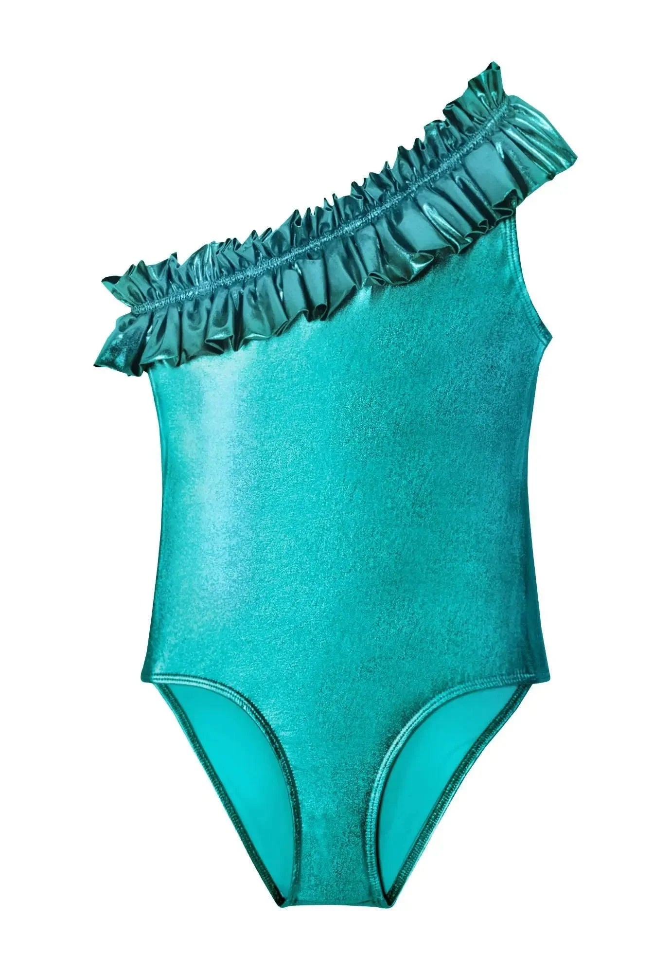 Maillot de bain asymétrique fille, émeraude iridescent | VENUS 1P - Lison Paris