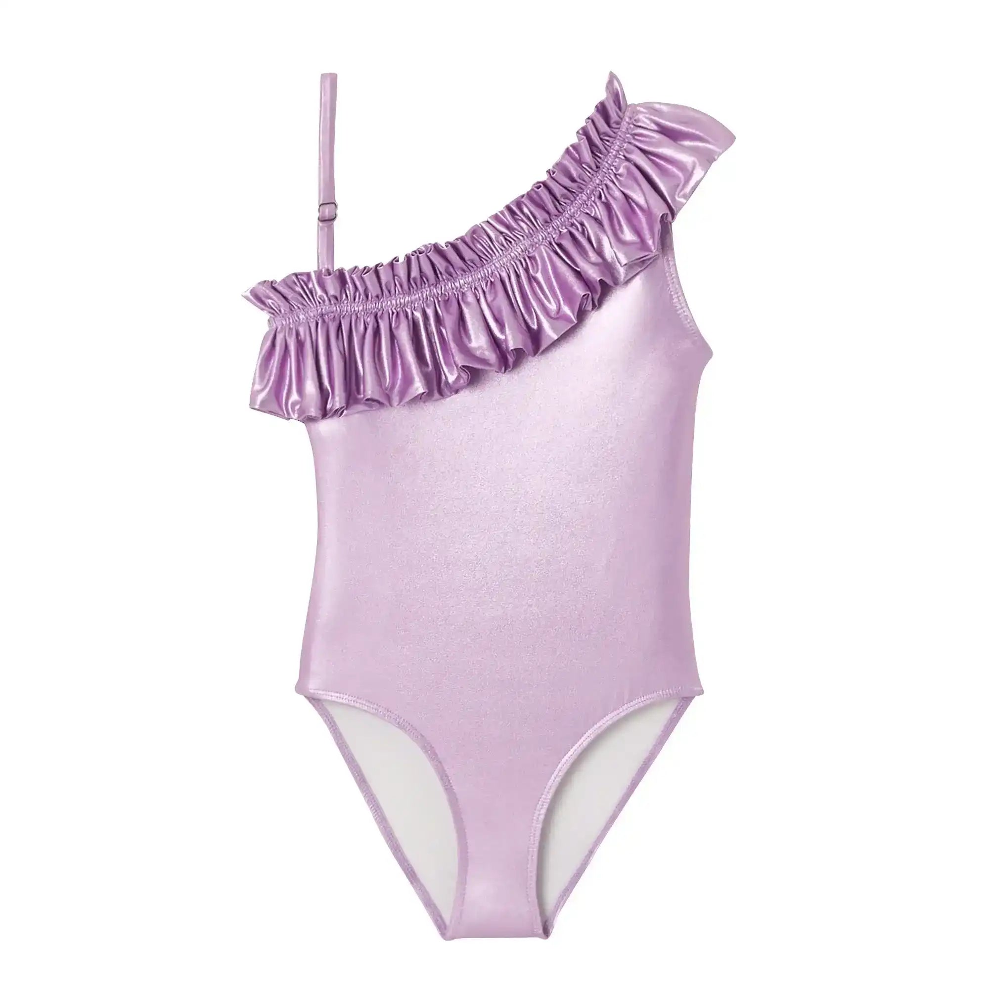 Girl's asymmetric swimsuit, iridescent lilac | VENUS 1P