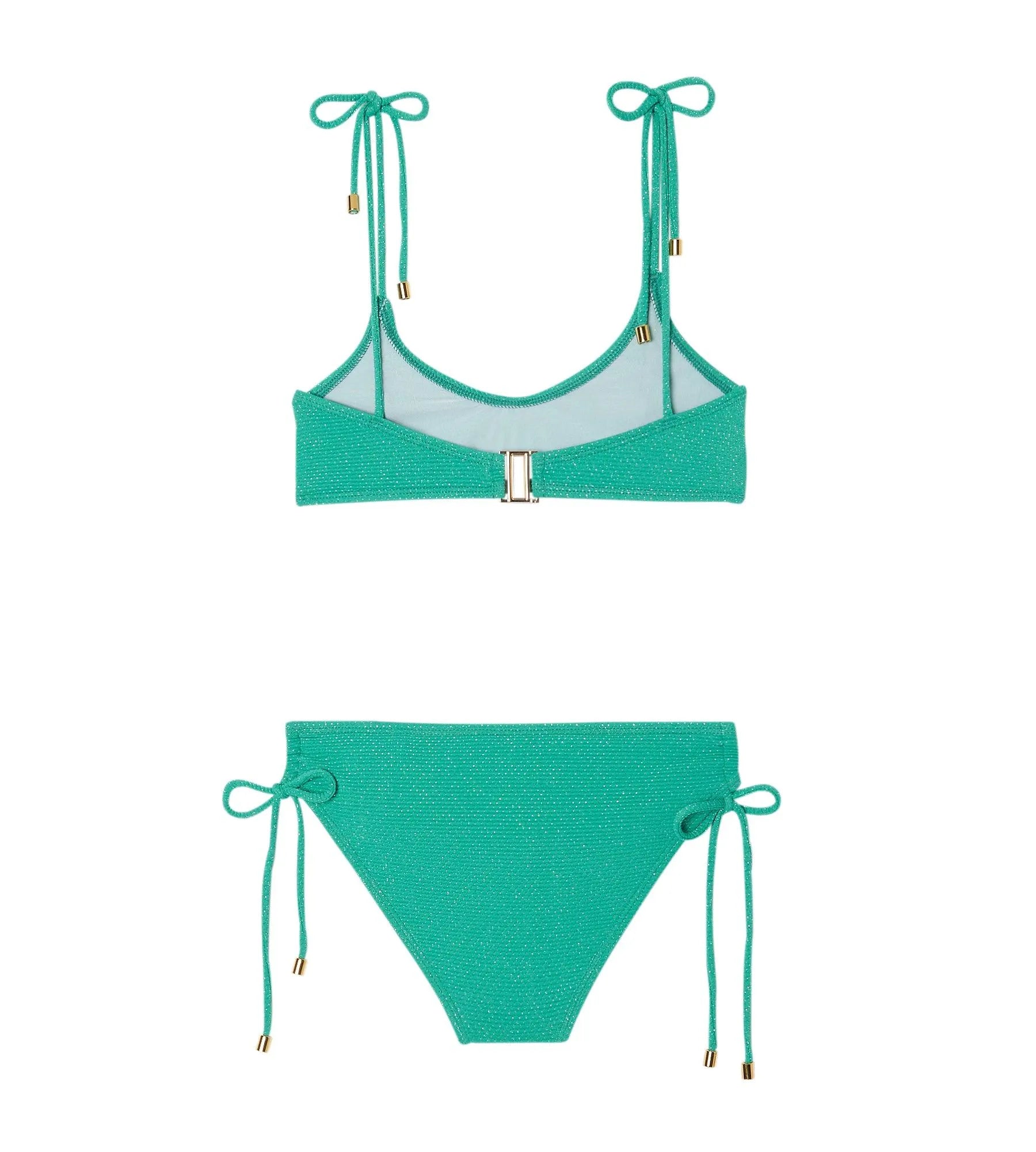 Maillot de bain deux pièces fille, piqué vert / or | BAHAMAS 2P - Lison Paris