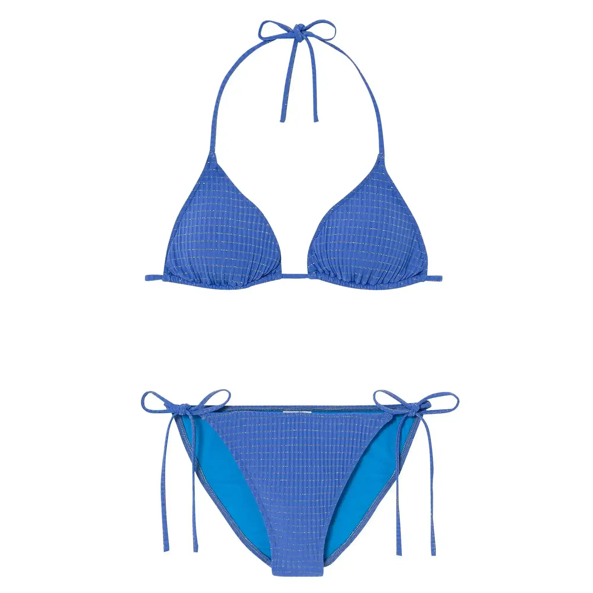 Girls triangle bikini, blue and gold stripes | CALYPSO 2P TRIANGLE