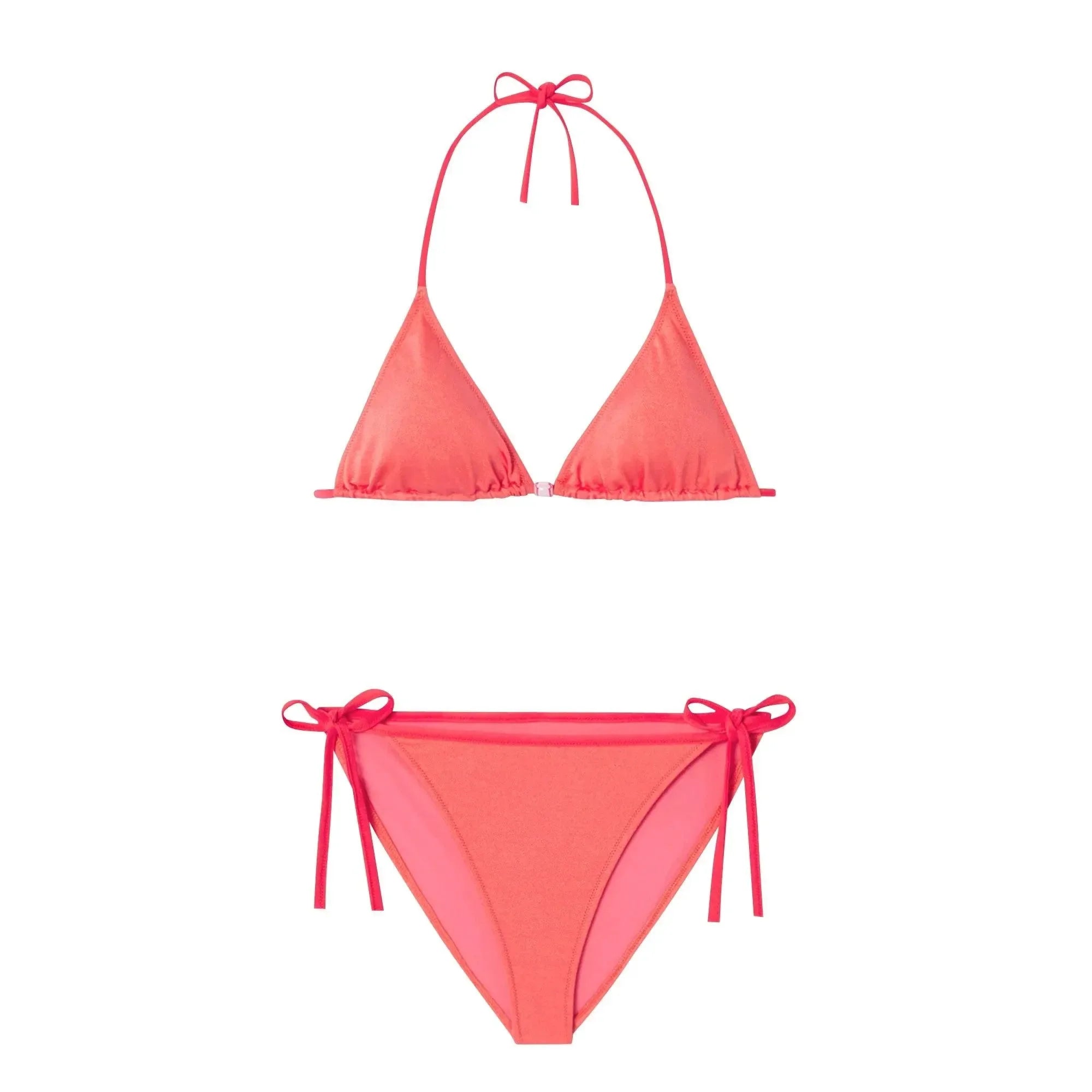Maillot de bain deux pièces triangle fille, corail | BERMUDES 2P - Lison Paris