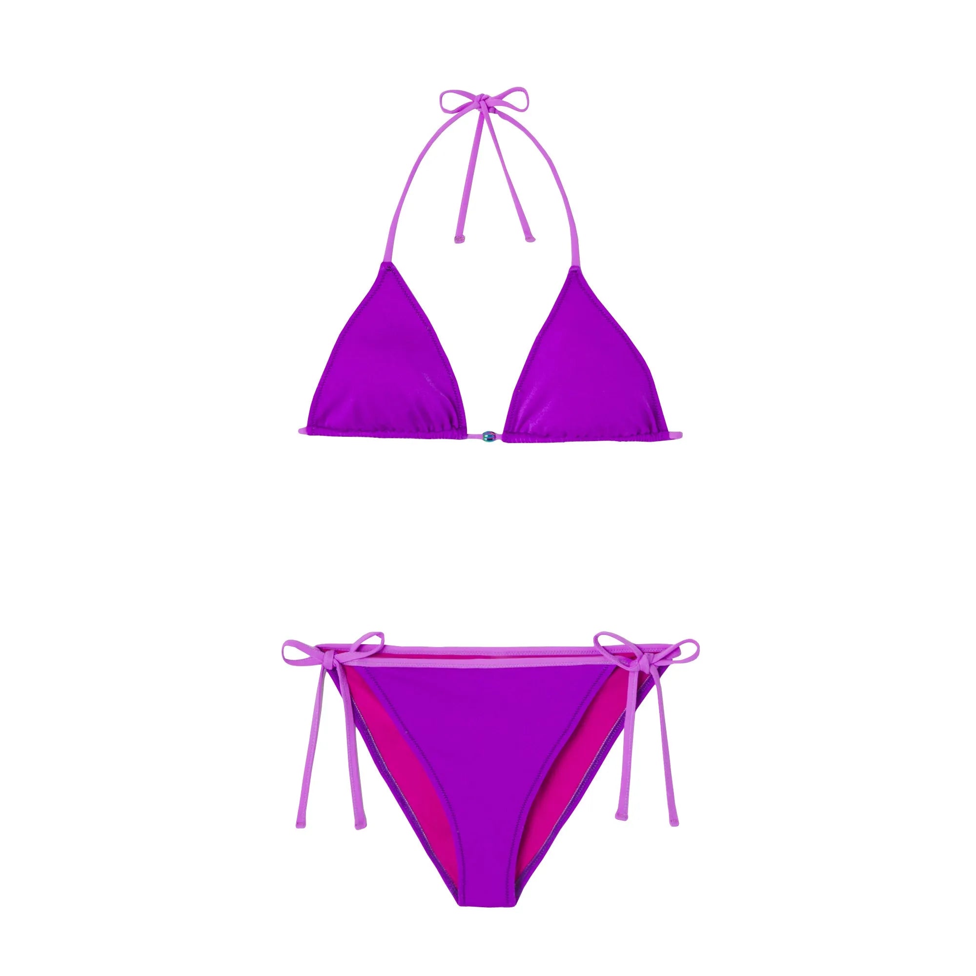 Maillot de bain deux pièces triangle fille, violet irisé | BERMUDES 2P - Lison Paris