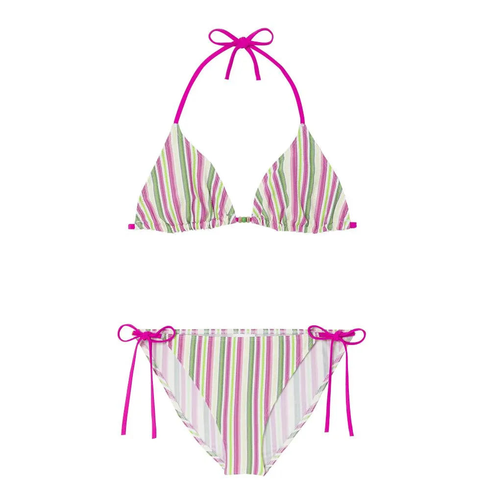 Maillot de bain deux pièces triangle, rose/vert | ISCHIA BIKINI - Lison Paris
