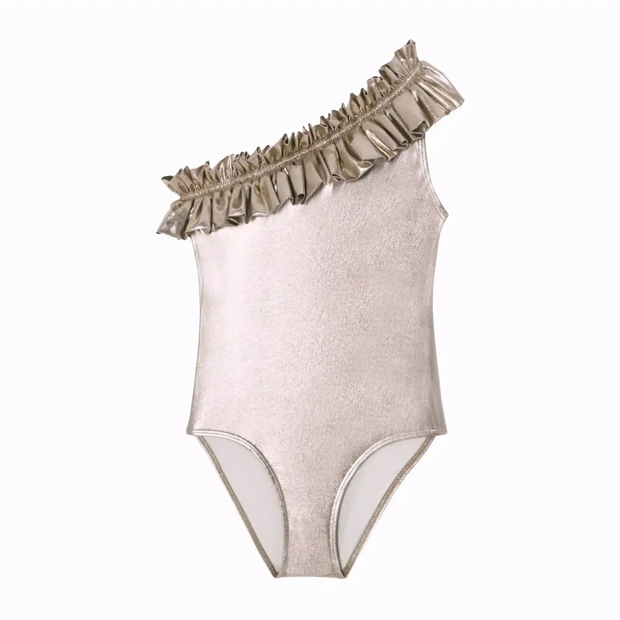 Girl's asymmetric swimsuit, iridescent silver | VENUS 1P
