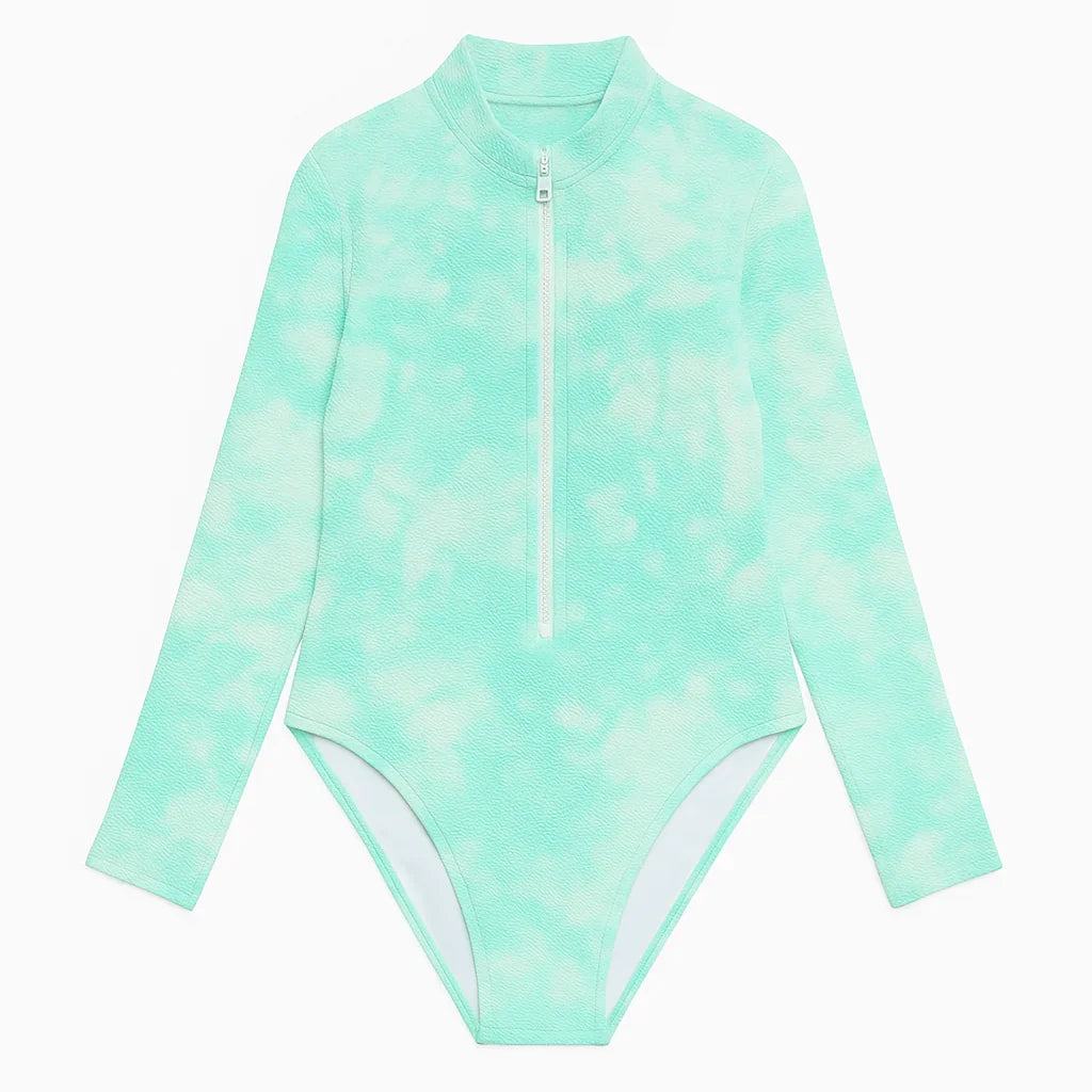 Maillot de bain manches longues anti UV fille, tie dye Acqua | COMBI TAHAA - Lison Paris