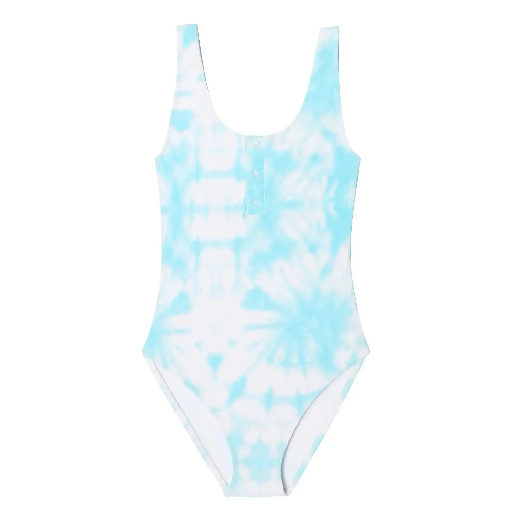 Lison Paris girl's anti-UV one-piece swimsuit in blue and white tie-dye pattern