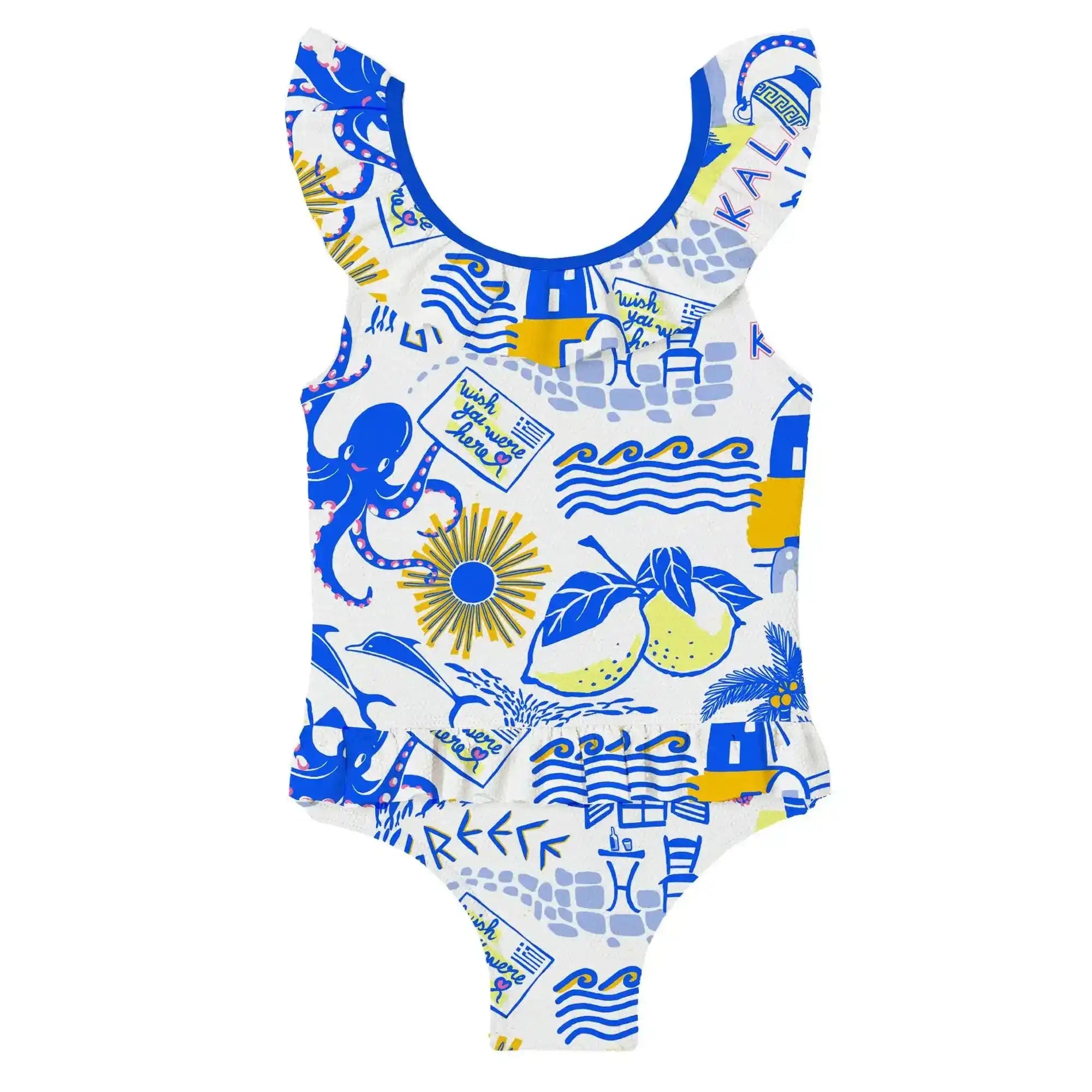 Baby girl's one-piece swimsuit, Greek pattern | PAROS BABY