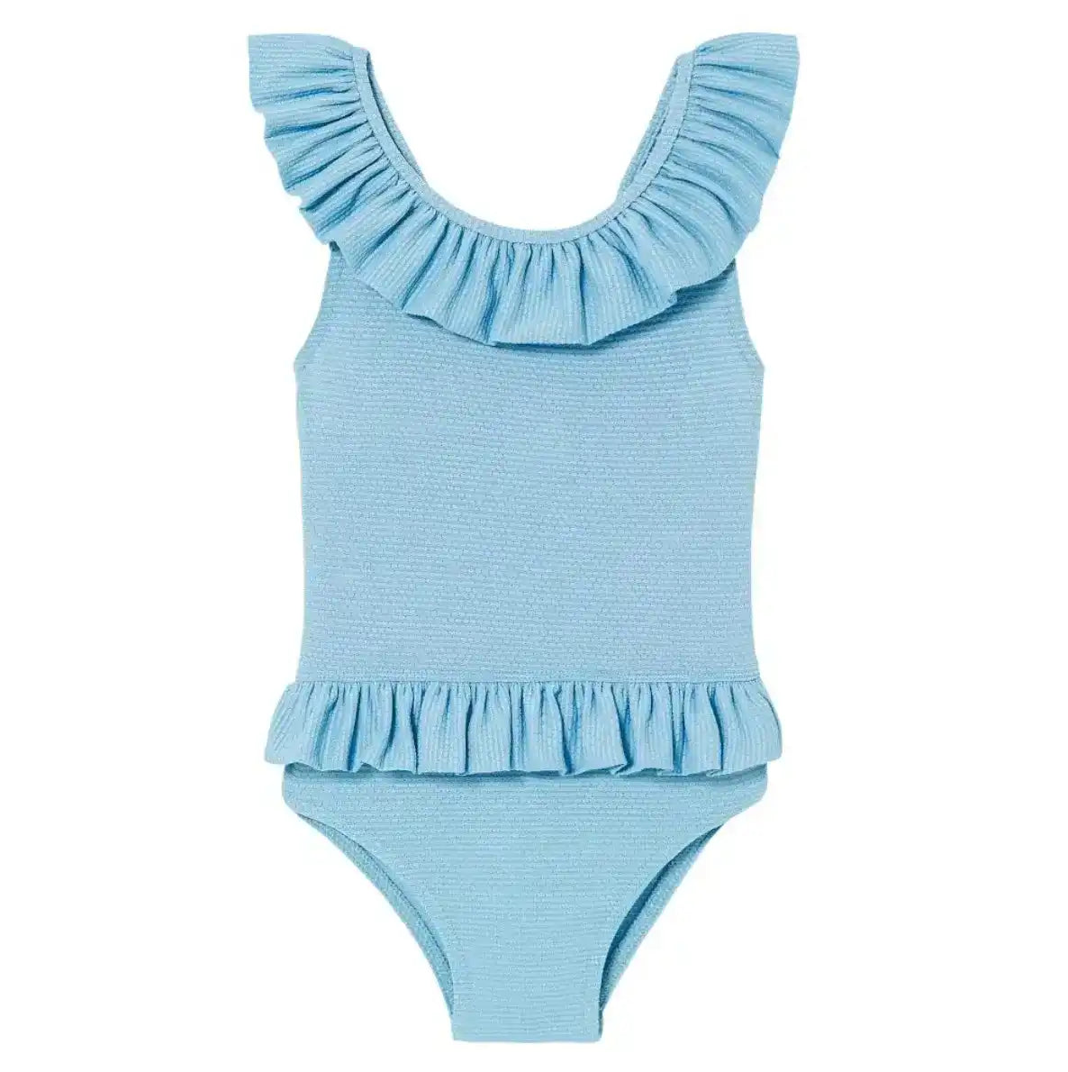 Baby girl's one-piece swimsuit, sky blue/gold pique | BAHAMAS BABY