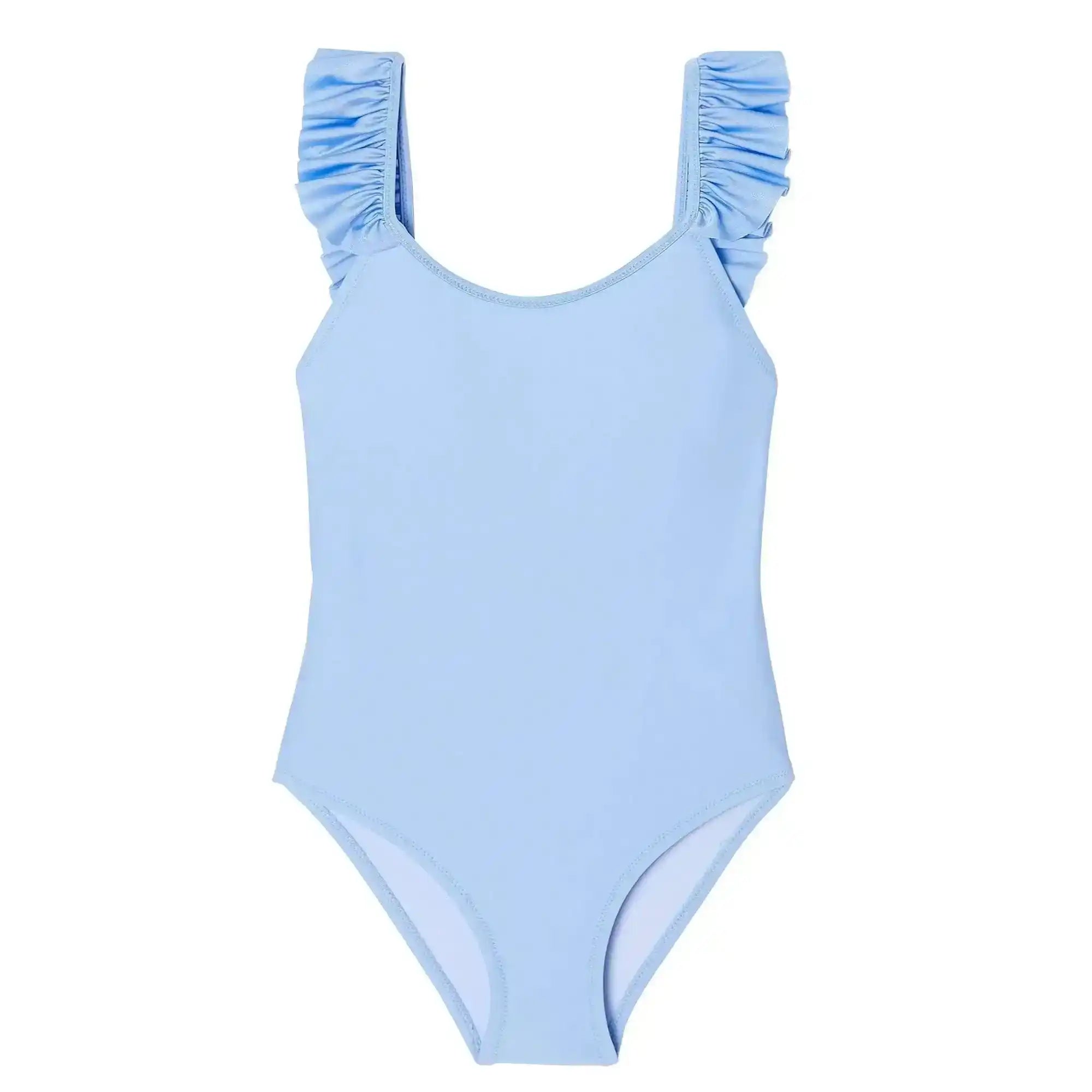 Girls' UV-protective one-piece swimsuit with ruffles, sky blue | BORA BORA 1P