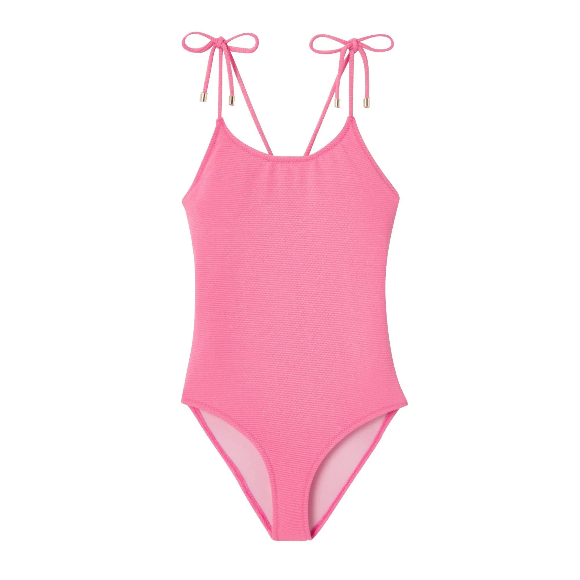 Maillot de bain une pièce fille, piqué rose/or | BAHAMAS 1P - Lison Paris