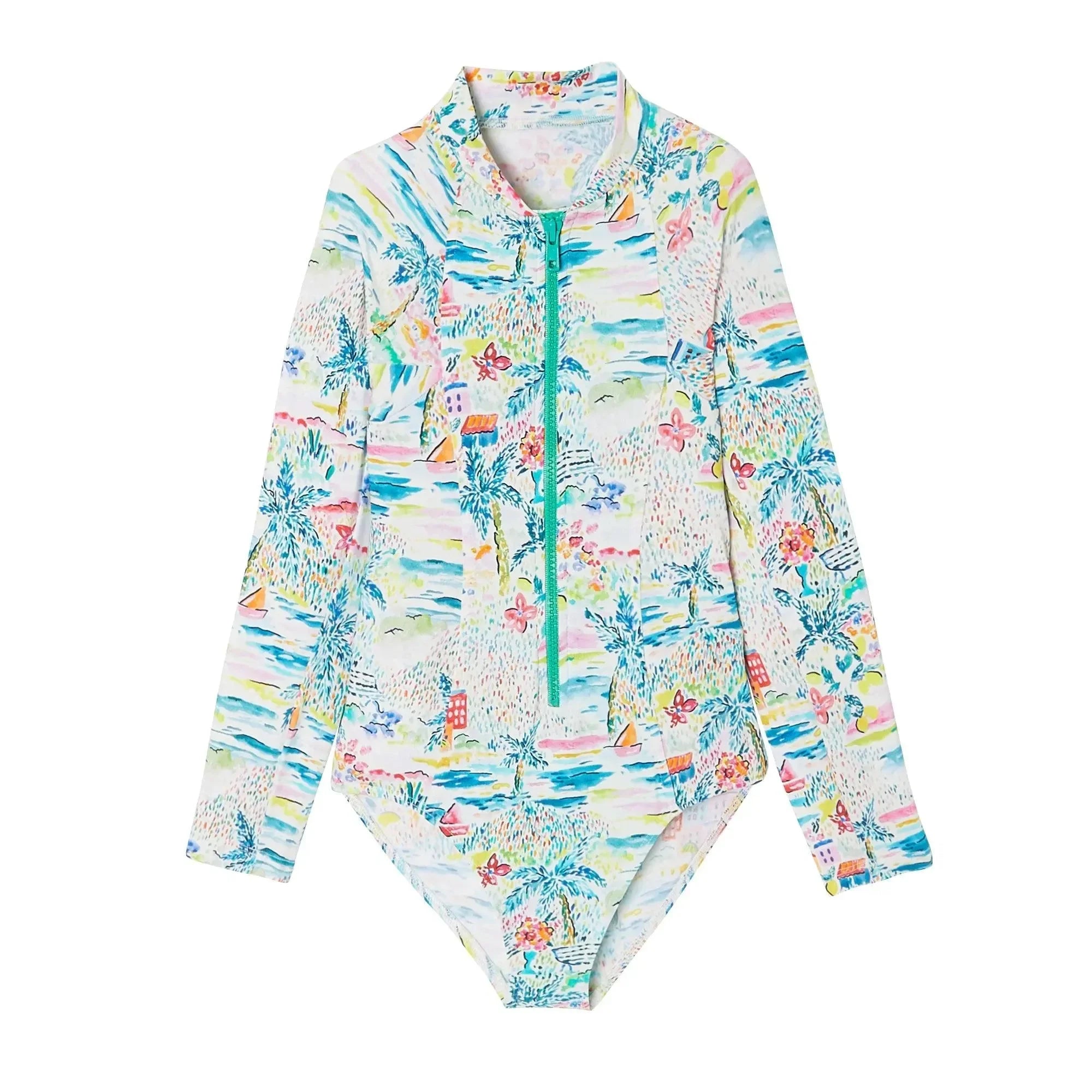 Maillot de bain une pièce manche longue, aqua | GIGI COMBI - Lison Paris