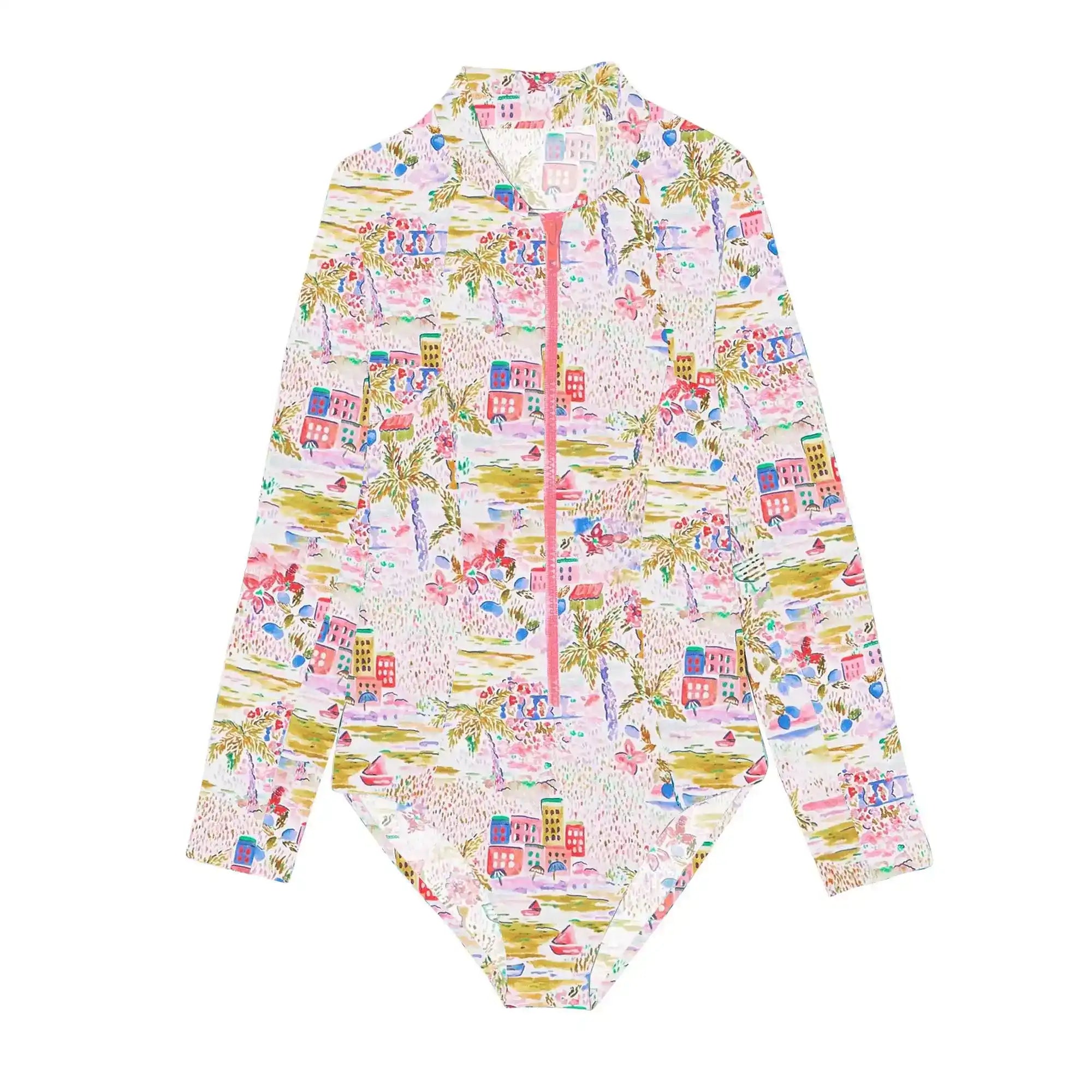 Long sleeve one piece swimsuit, pink | GIGI COMBI