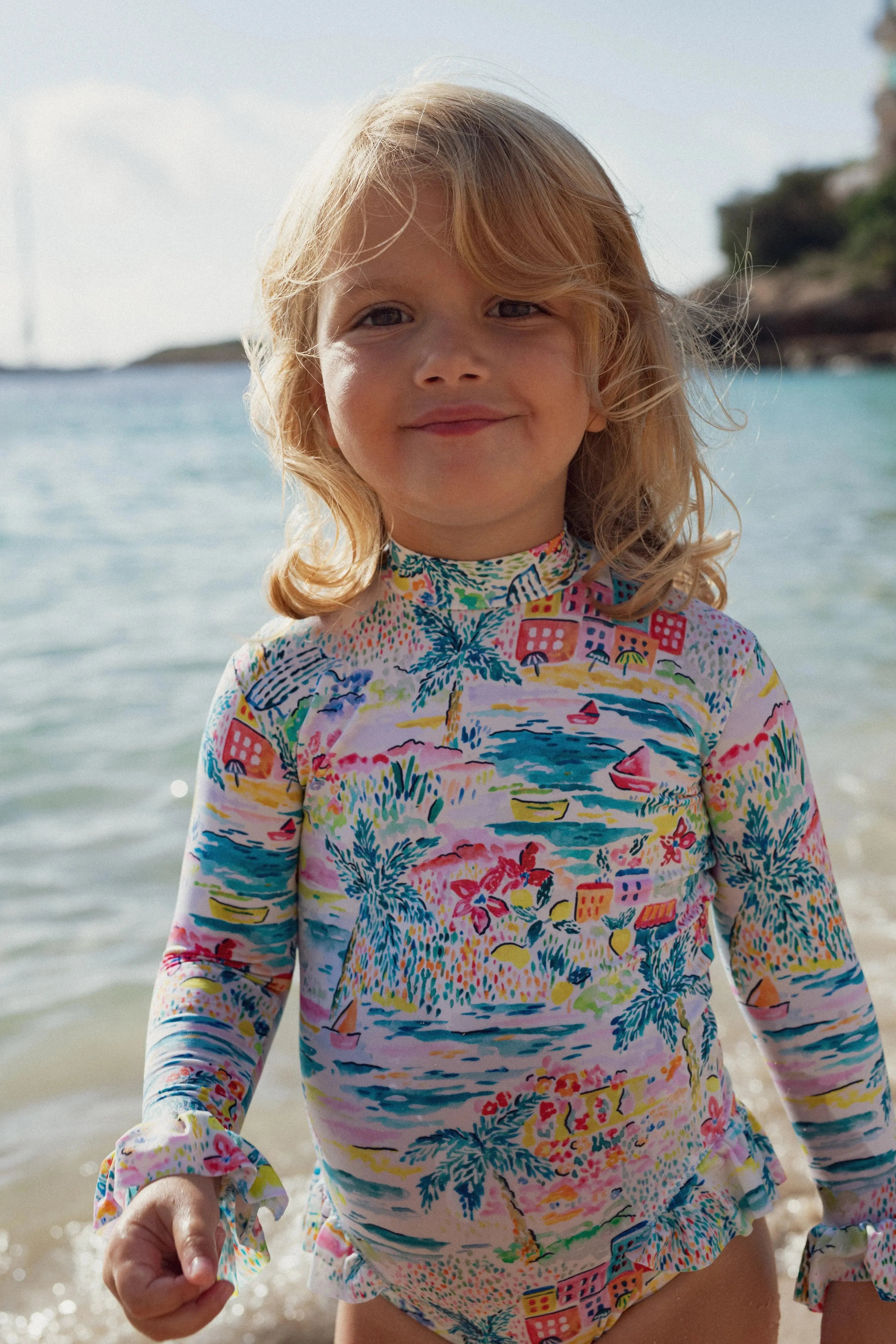 Maillot de bain une pièce manches longues, aqua | GIGI BEBE - Lison Paris