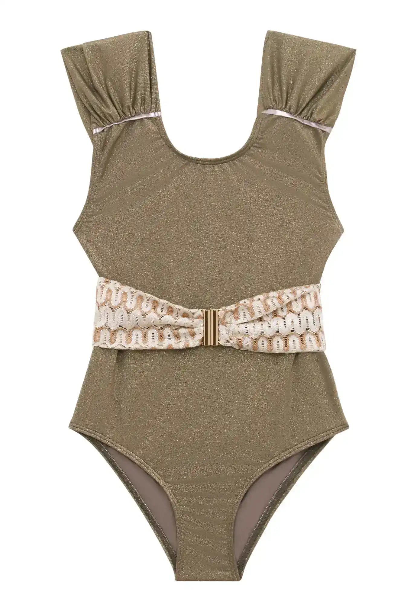 Girls' one-piece swimsuit, khaki/gold | DOLCE VITA 1P
