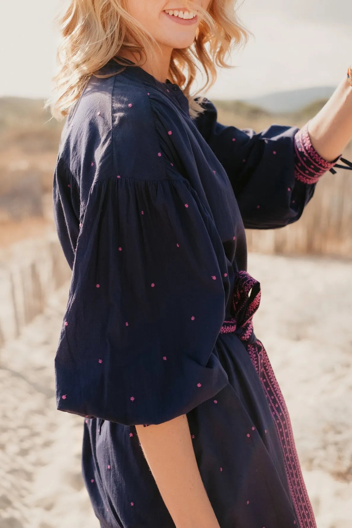 Robe de plage manches longues marine | SANTORIN - Lison Paris