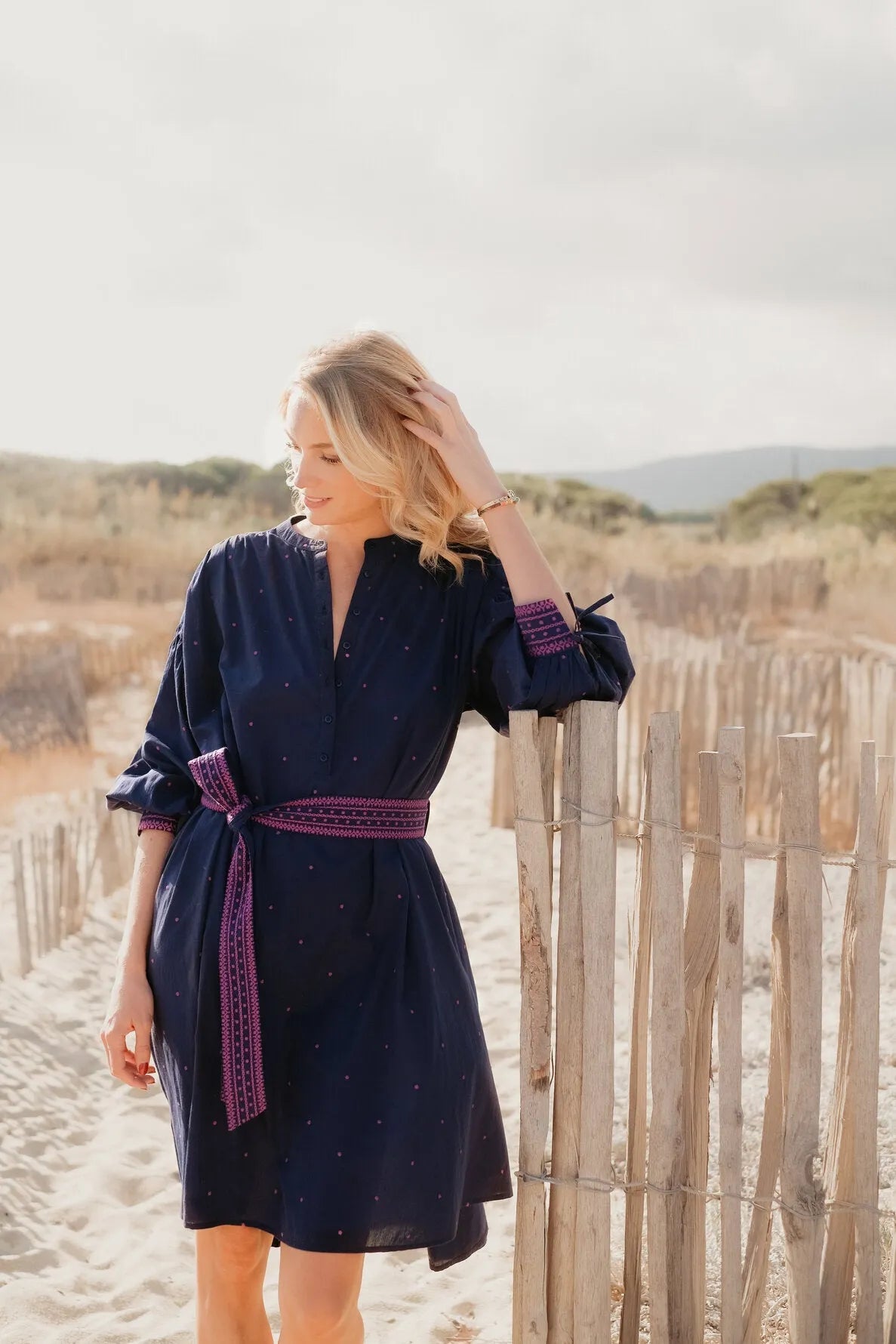 Robe de plage manches longues marine | SANTORIN - Lison Paris