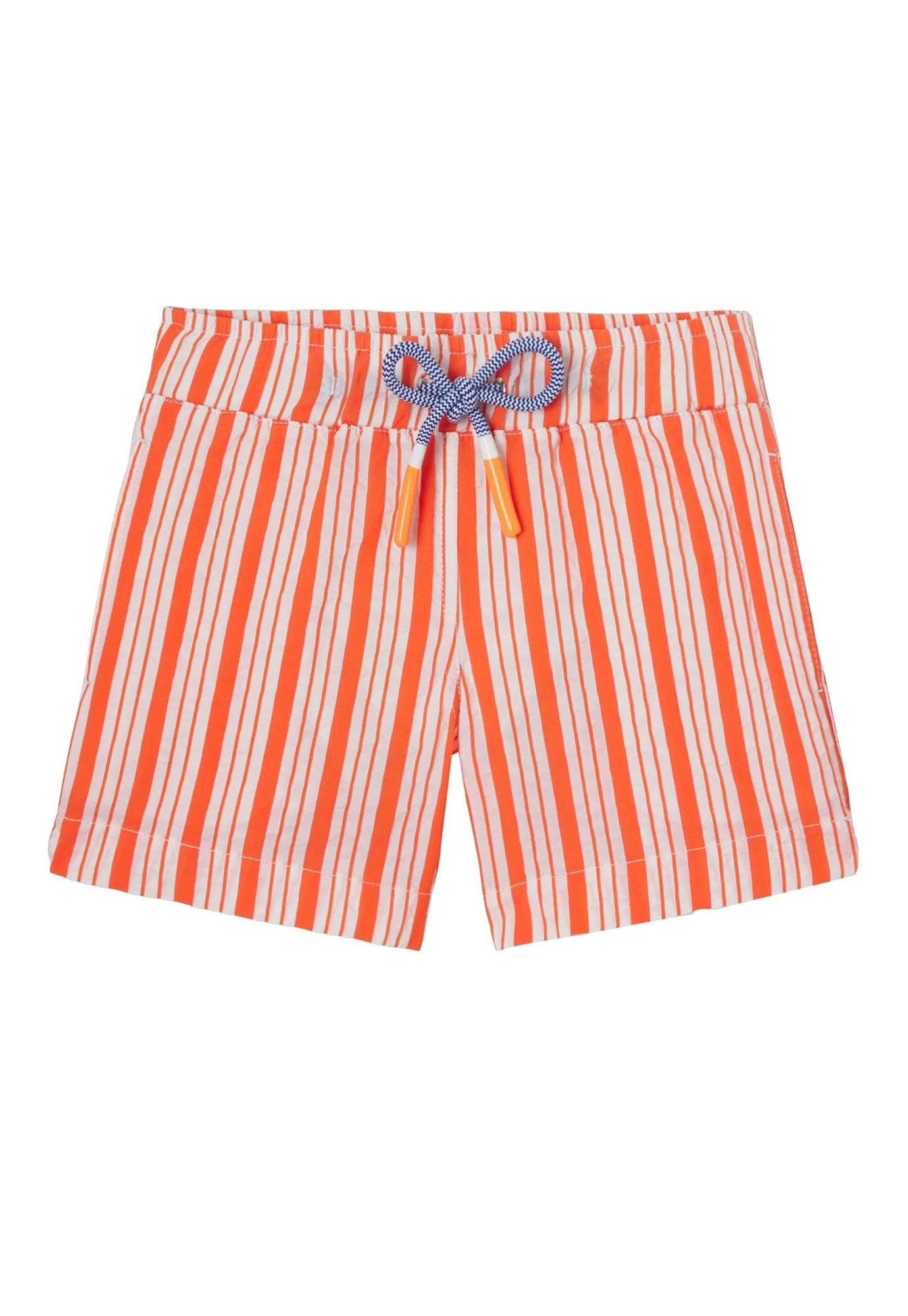 Short de bain garçon, orange rayé | MILOS - Lison Paris
