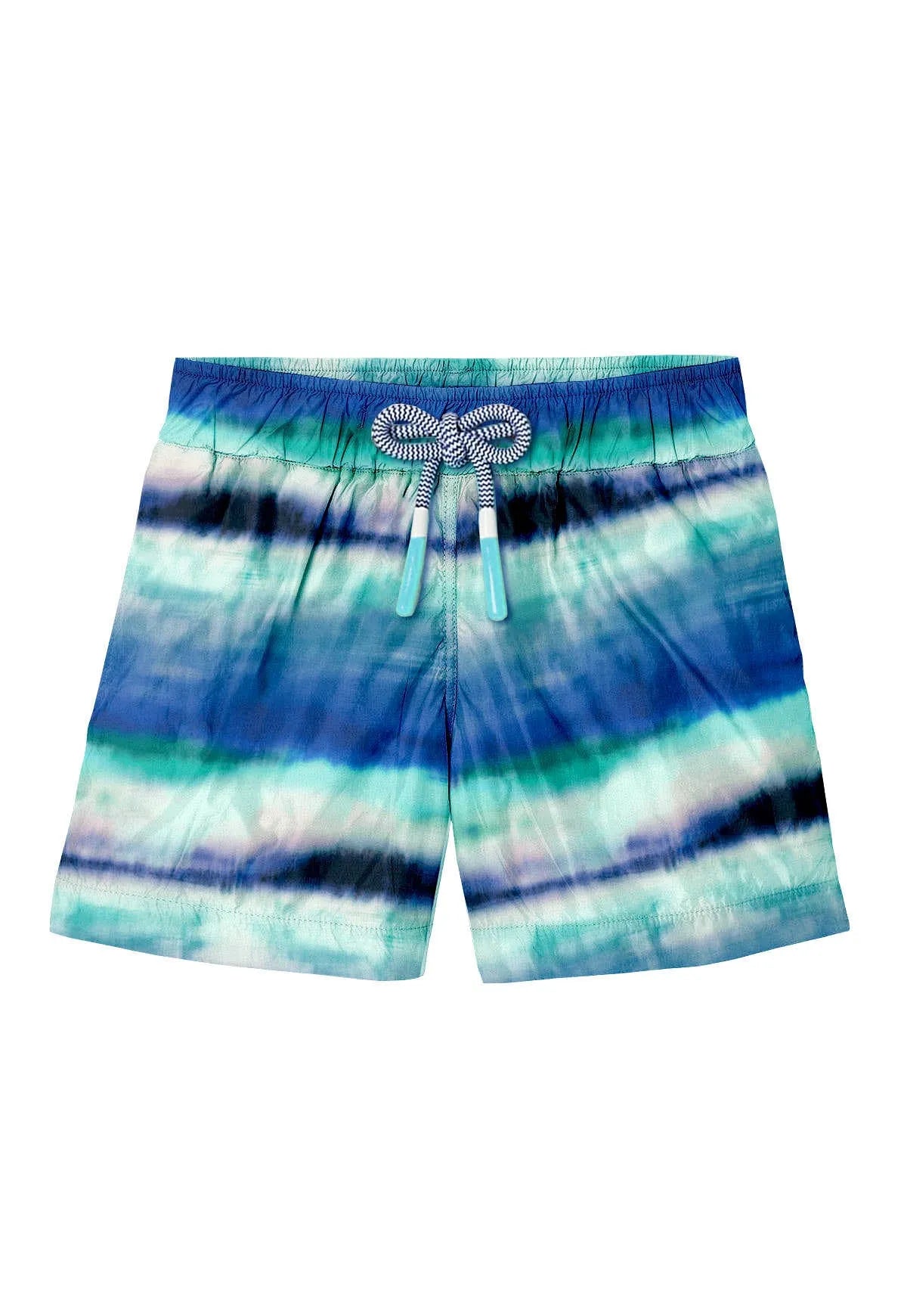 Short de bain garçon, rayures aqua | BOREAL - Lison Paris